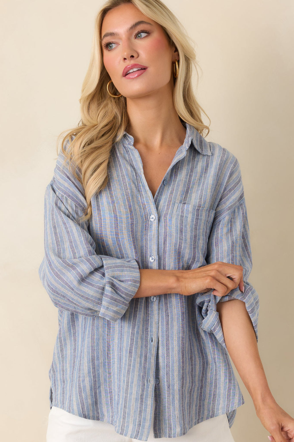 Z Supply The Perfect Indigo Stripe Button Up Top
