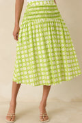 Bright Intentions Chartreuse Printed Cotton Midi Skirt