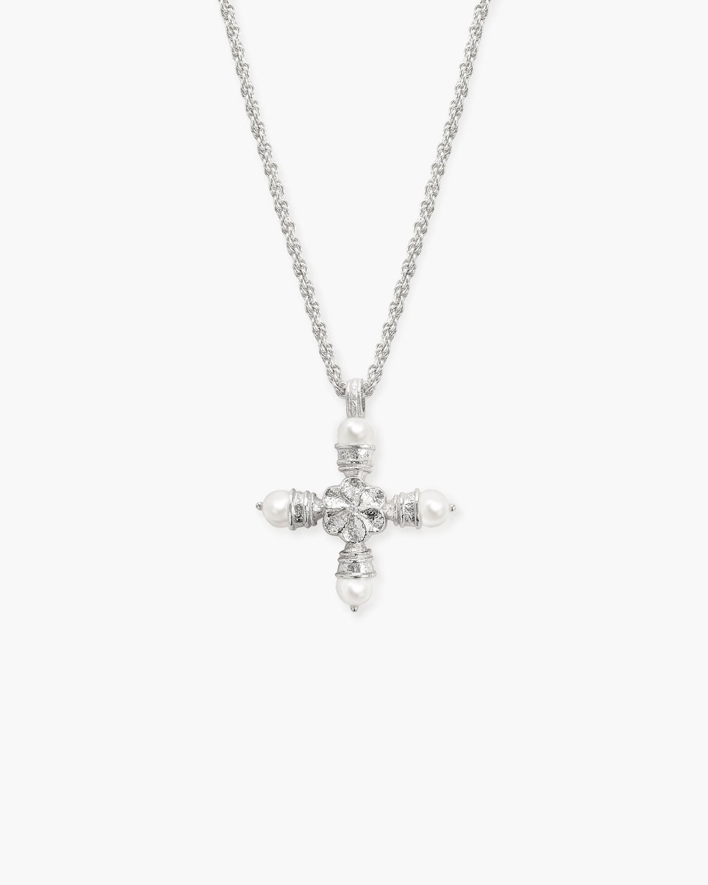 Florence Pearl Cross Necklace in Silver