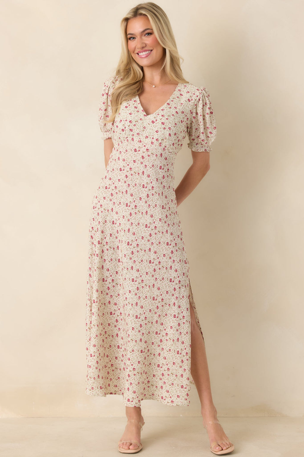 Where We Belong Dusty Pink Floral Short Sleeve Maxi Dress