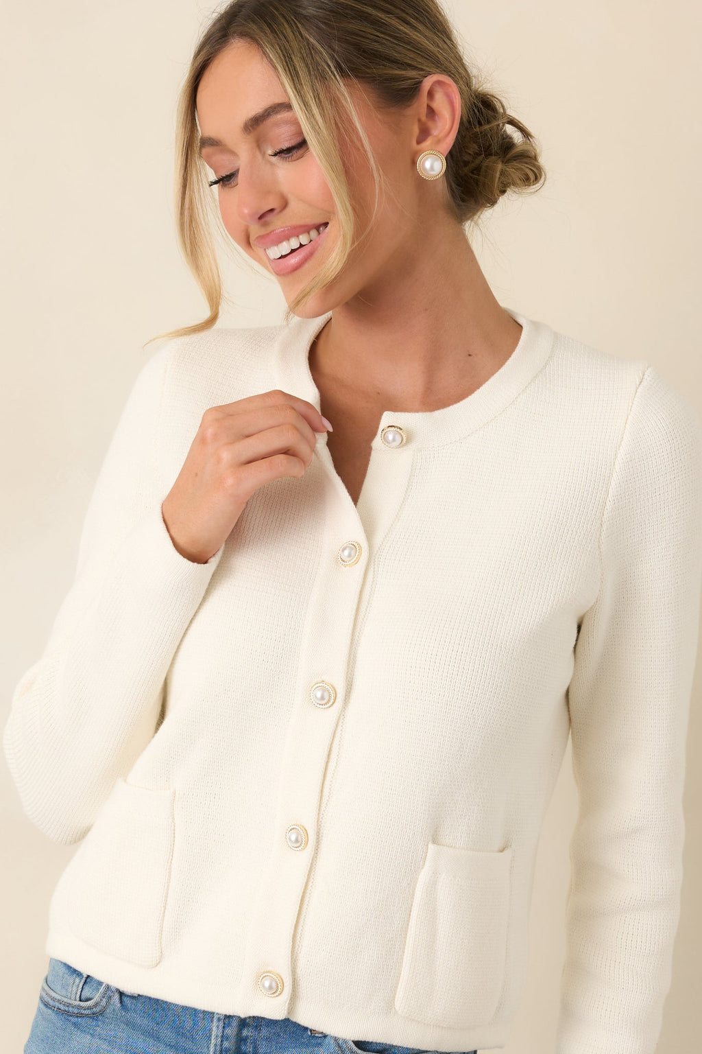 Prosperina Kennedy Ivory Cotton Button Front Cardigan