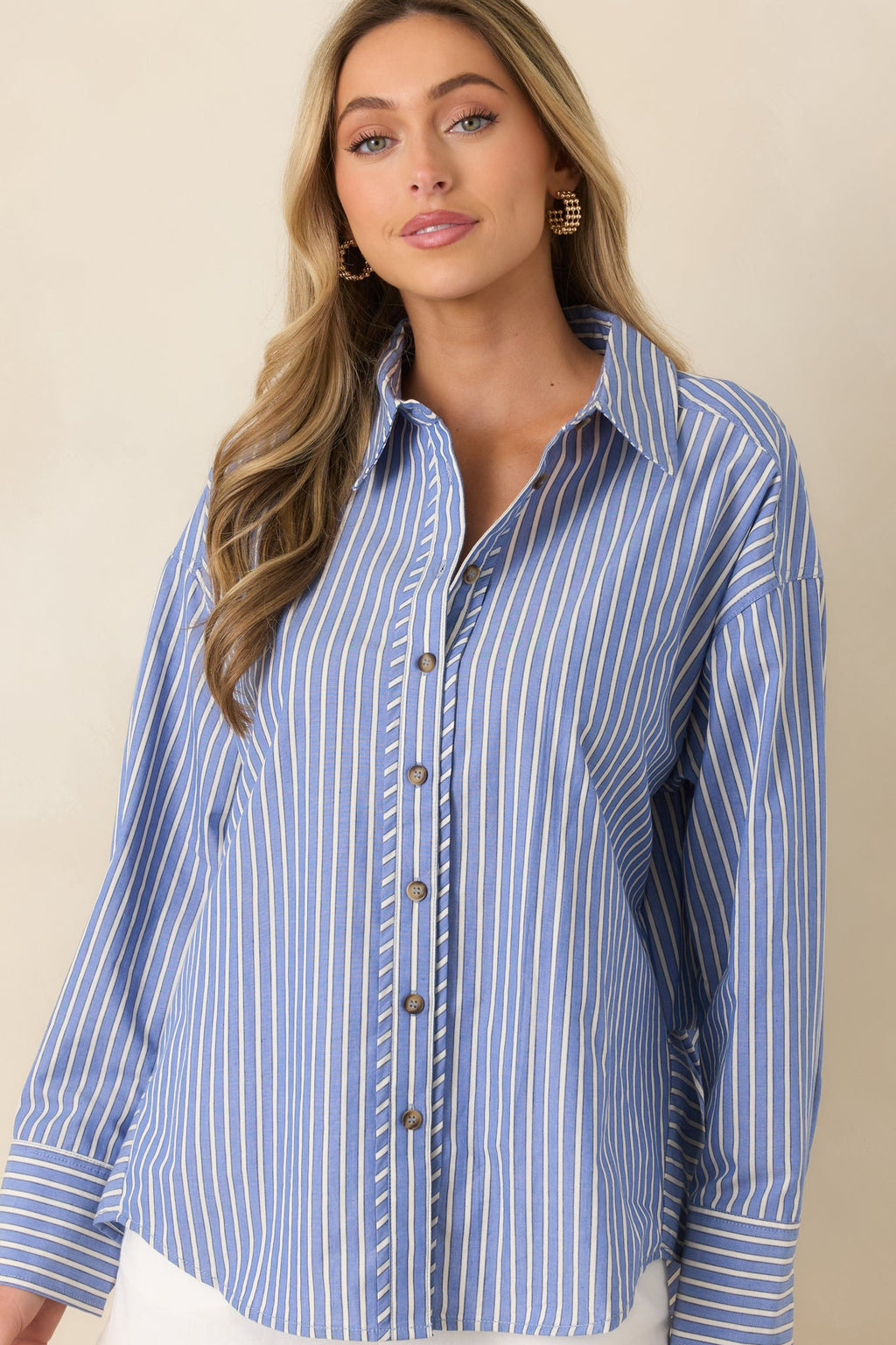 Just What You Wanted Navy Stripe Cotton Button Up Shirt