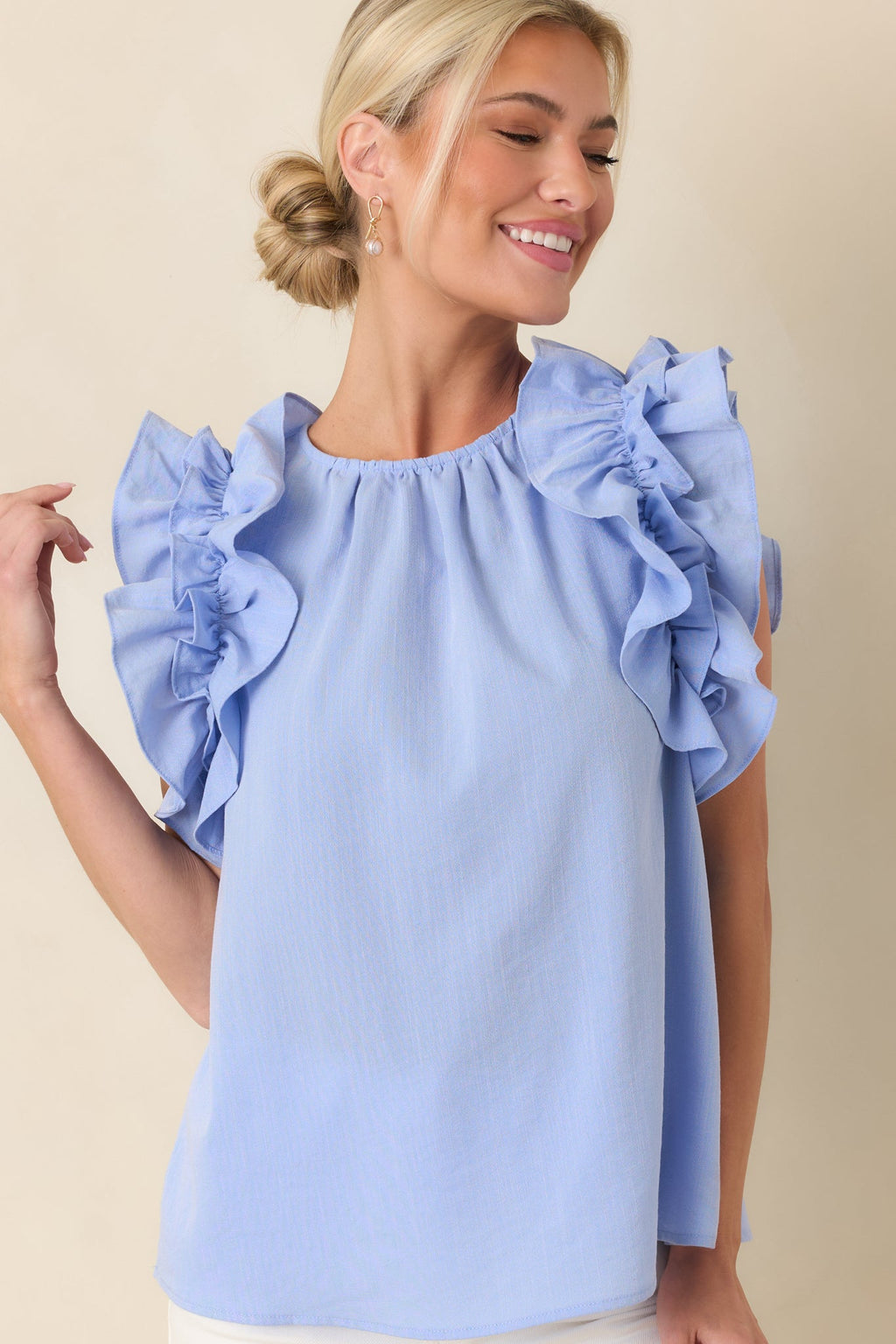 Dawn Of My Heart Light Blue Ruffled Top