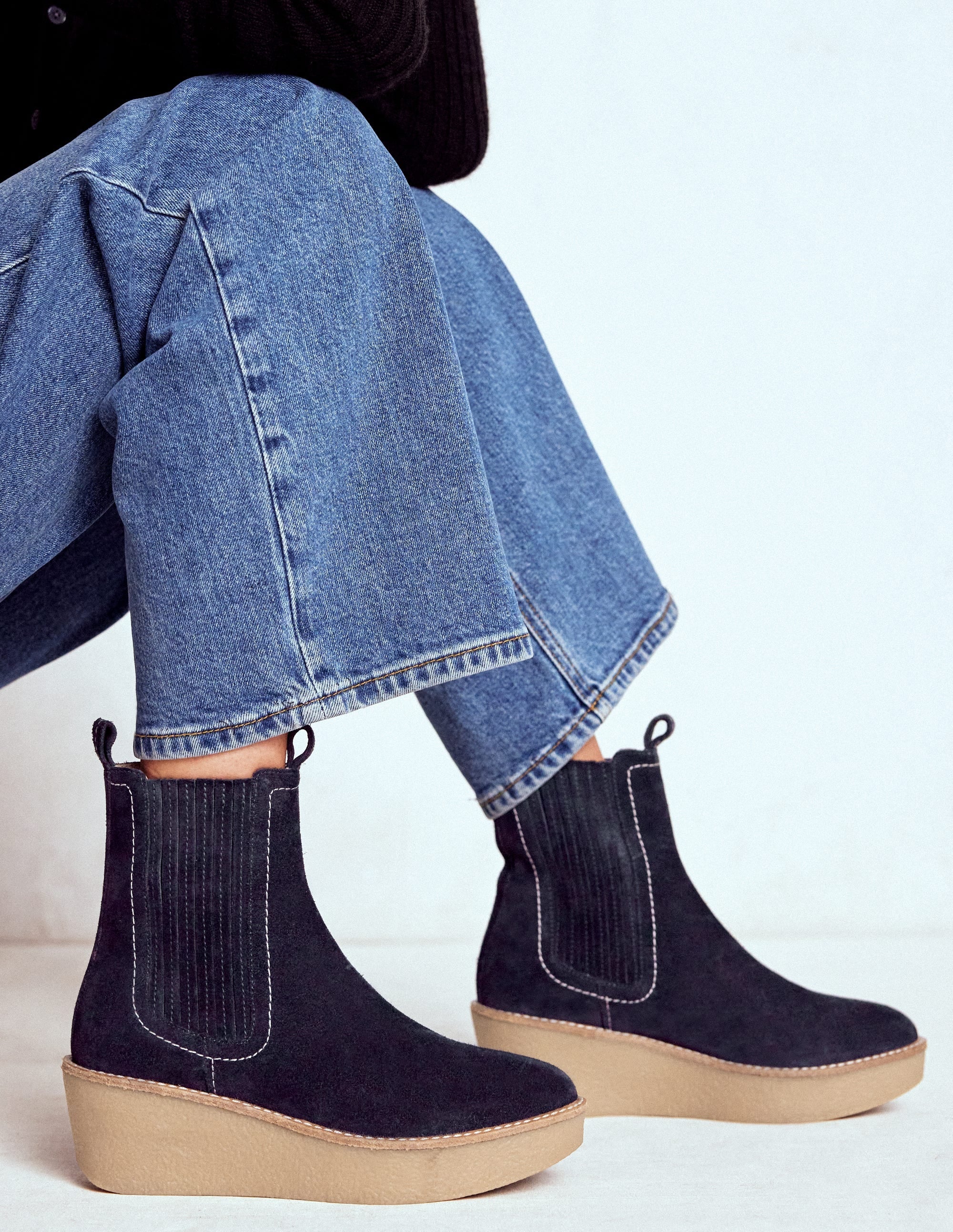 Wedge Ankle Boots-Navy