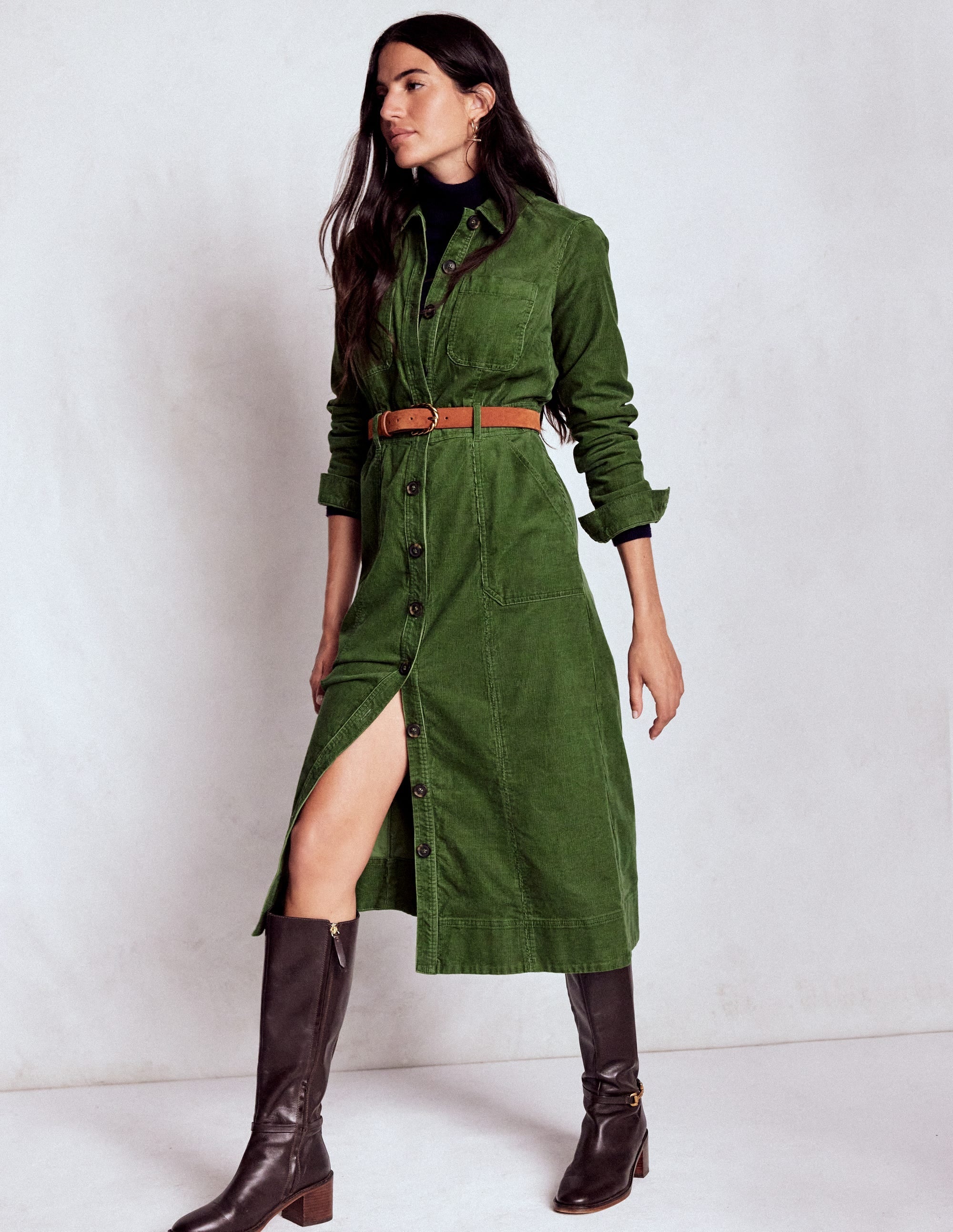 Amanda Cord Midi Dress-Fern