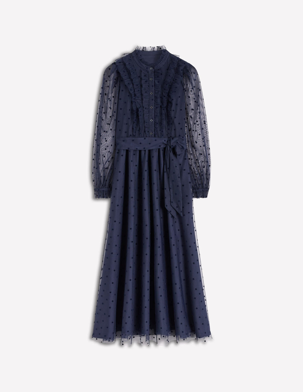 Tulle Ruffle Maxi Dress-Navy