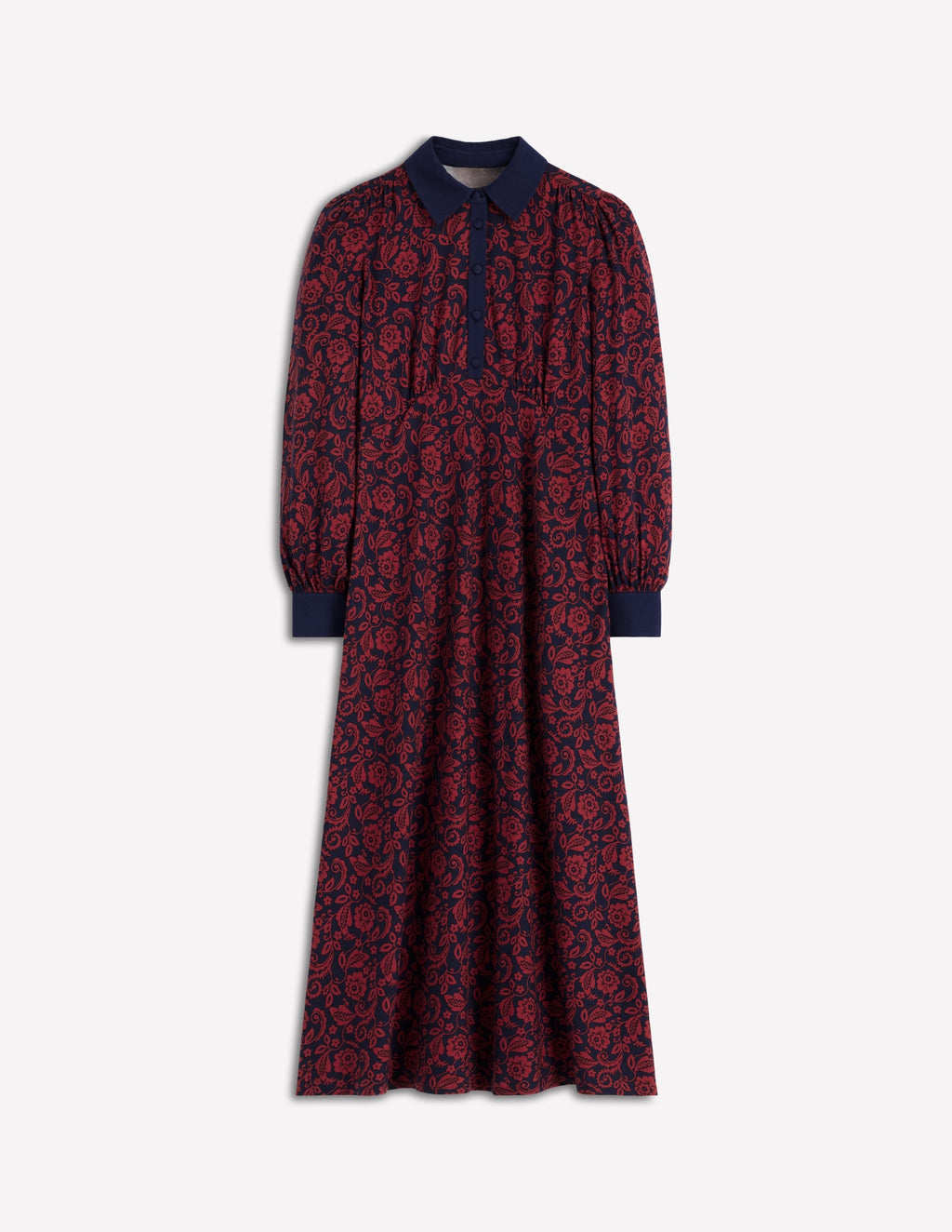 Empire Waistline Shirt Dress-Red, Ornate Flora