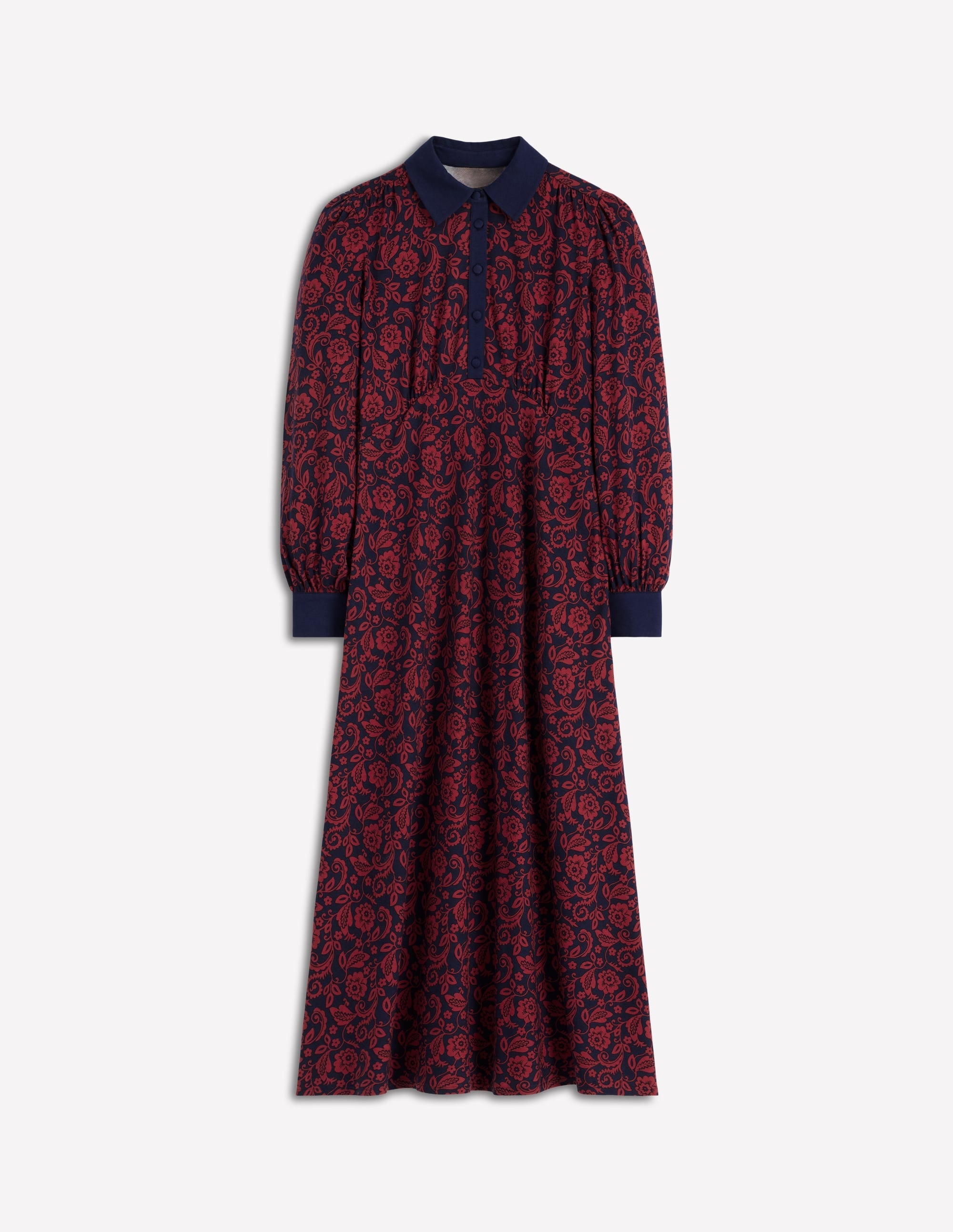 Empire Waistline Shirt Dress-Red, Ornate Flora