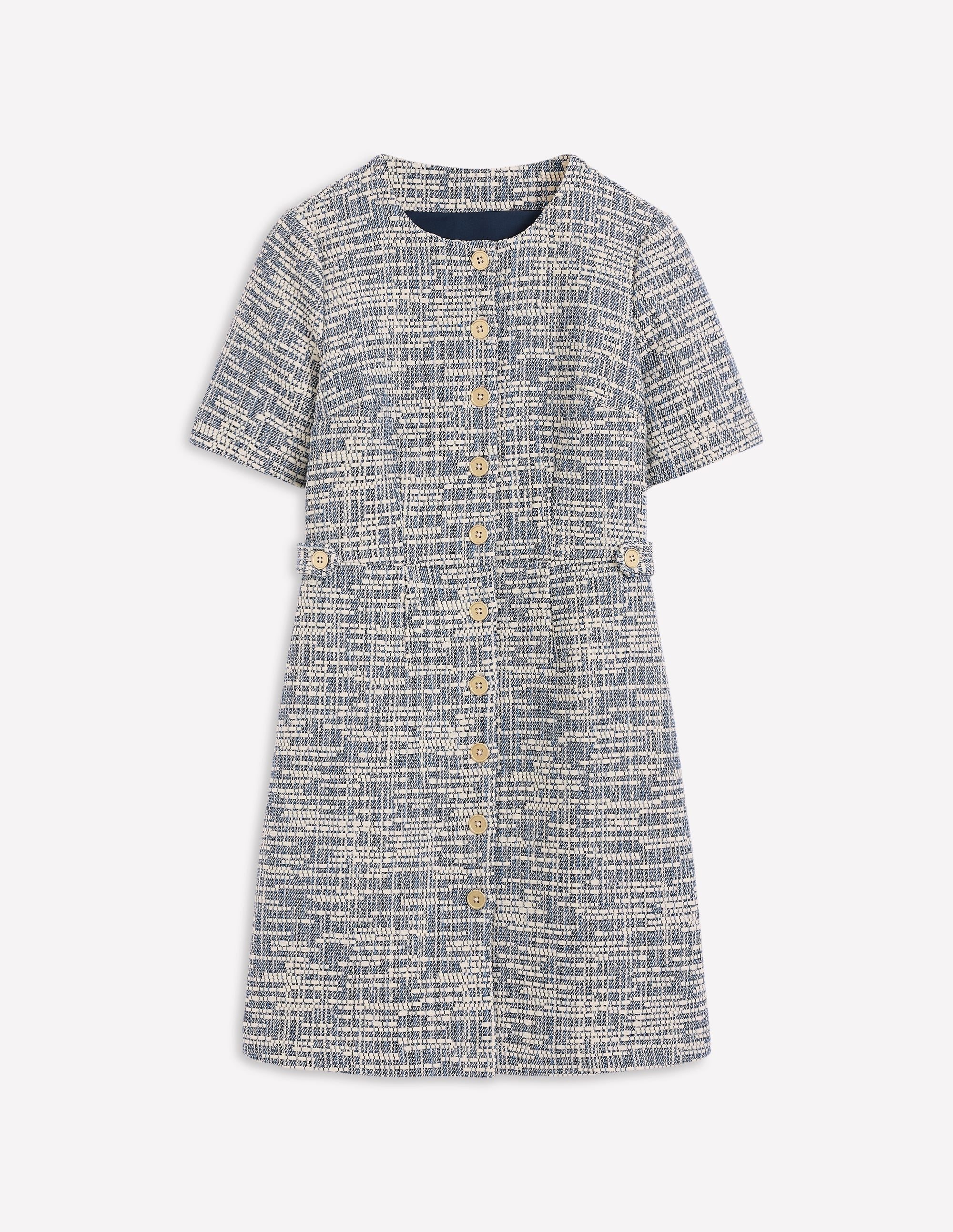 Textured Tab Short Dress-Blue and White Texture