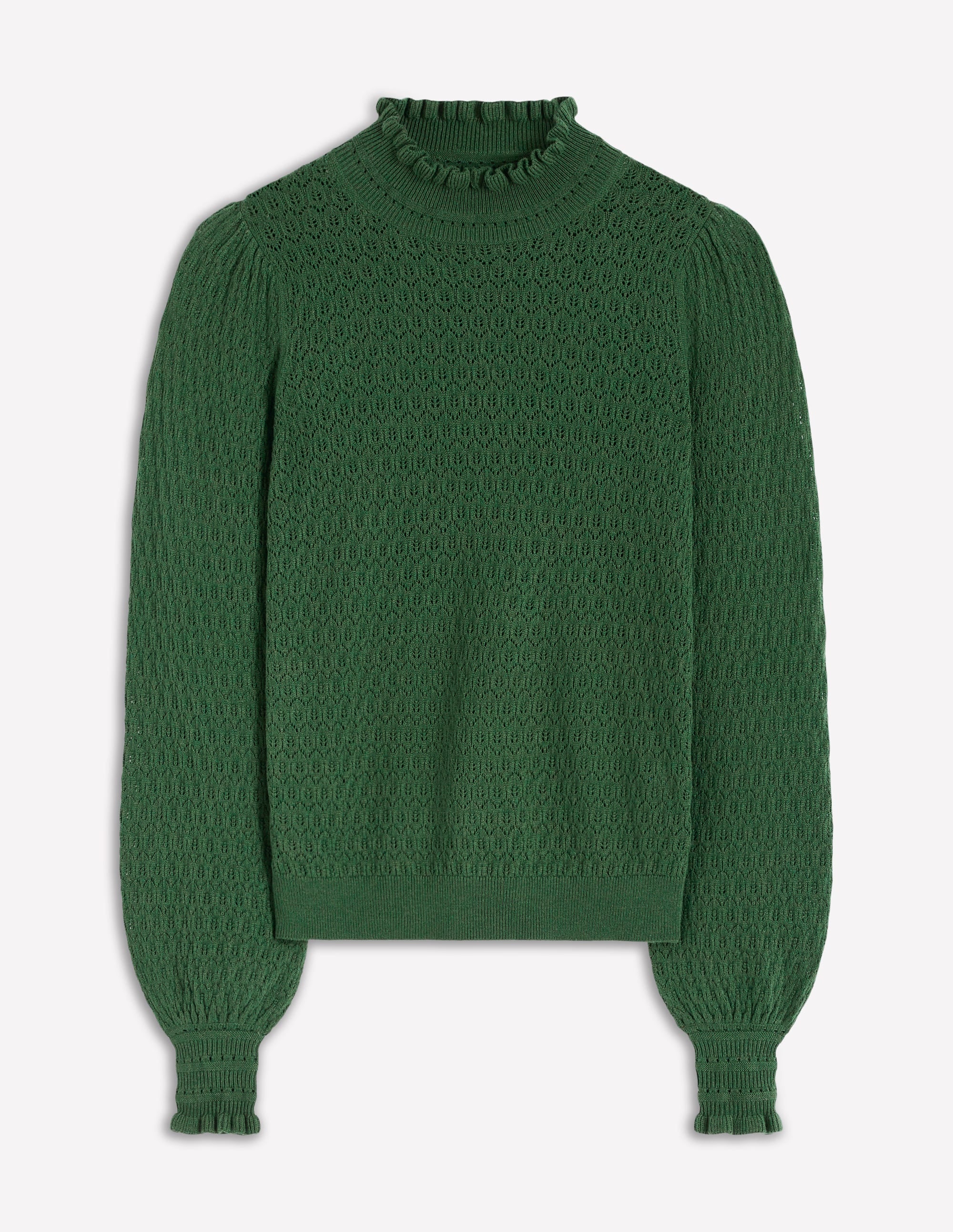 Pointelle Ruffle Sweater-Hunter Green
