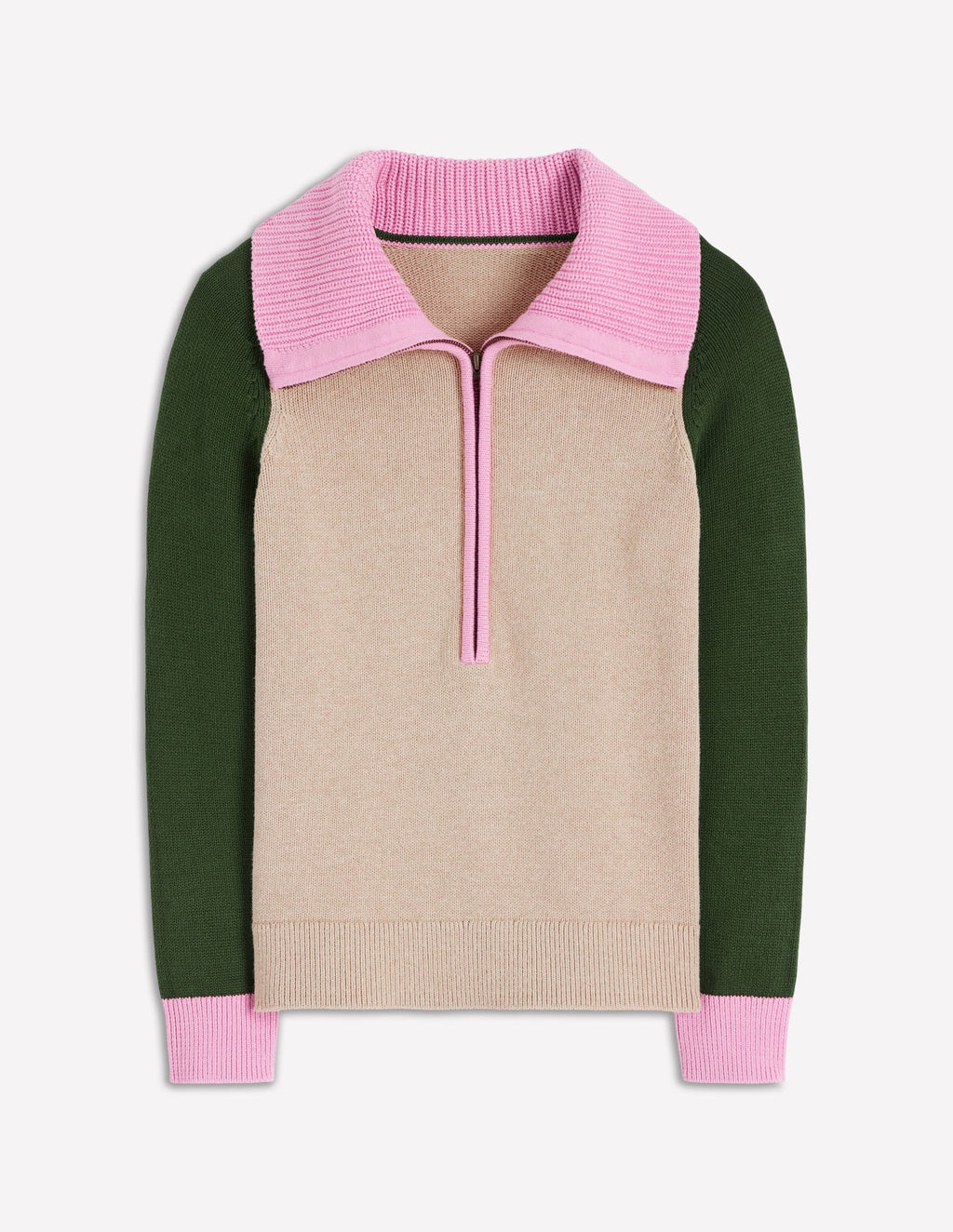 Lucy Half Zip Sweater-Chinchilla Melange, Green Fir