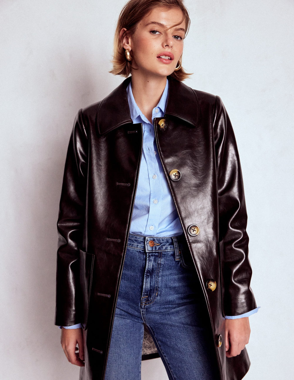 Carlisle Faux Leather Coat-Dark Cherry