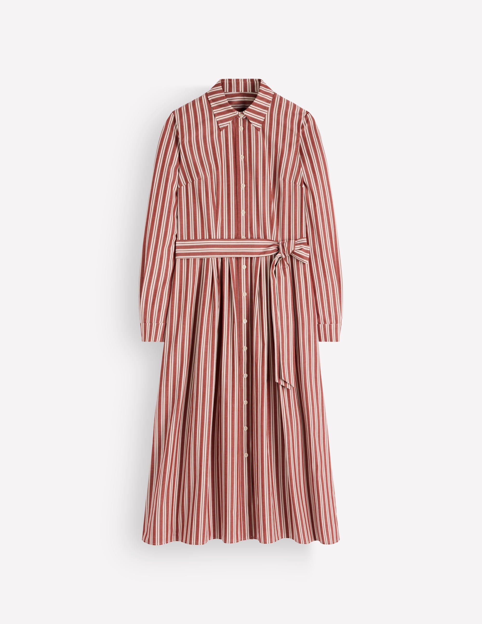 Alexa Cotton Midi Shirt Dress-Red Stripe