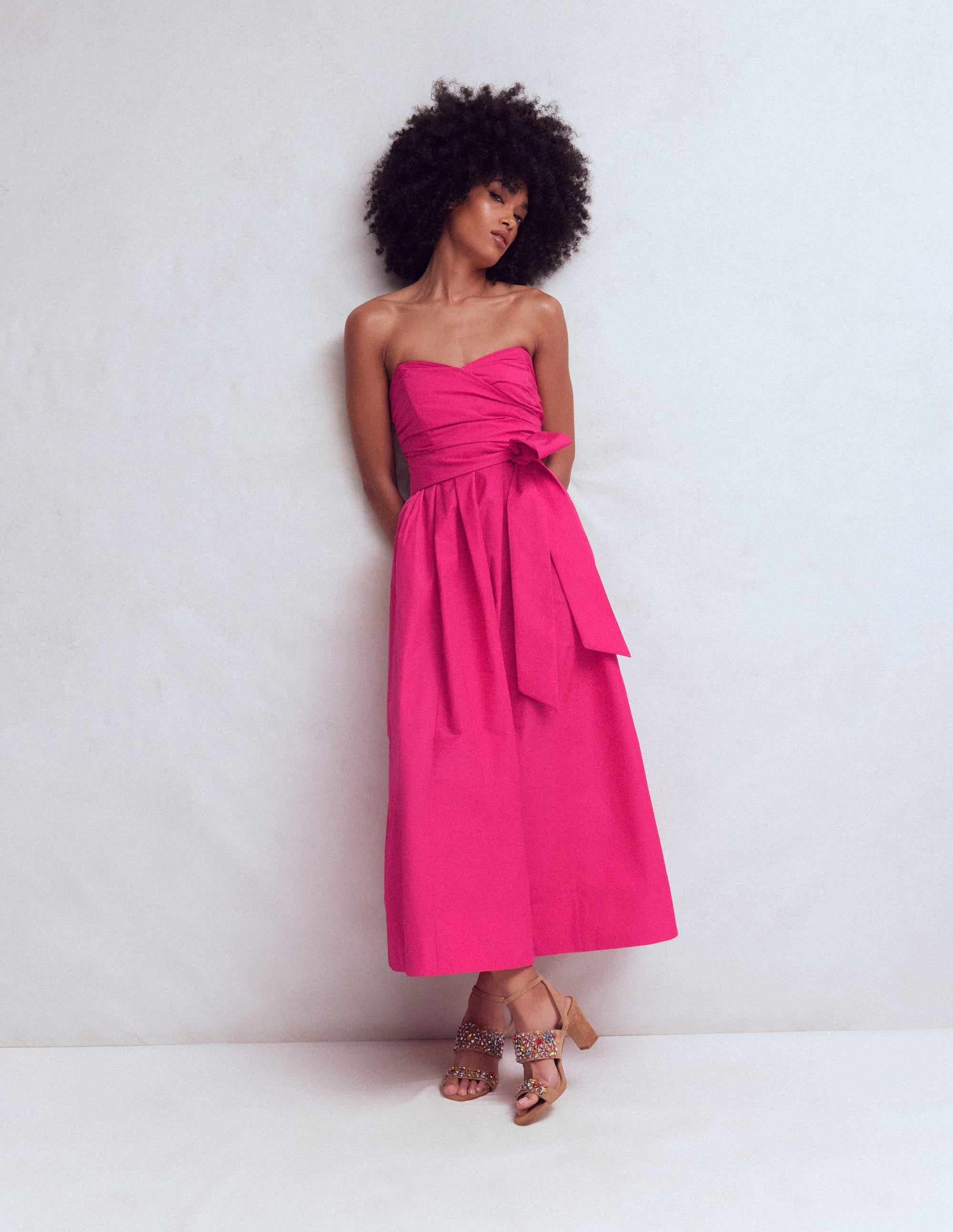 Strapless Taffeta Dress-Bright Pink