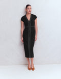 Topstitch V-neck Ponte Dress-Black