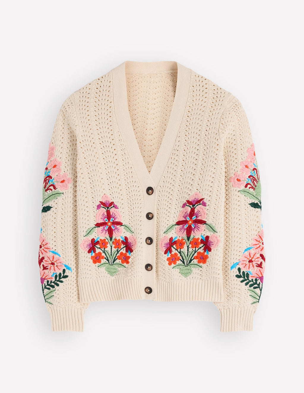 Relaxed Cotton Stitch Cardigan-Ivory, Embroidery