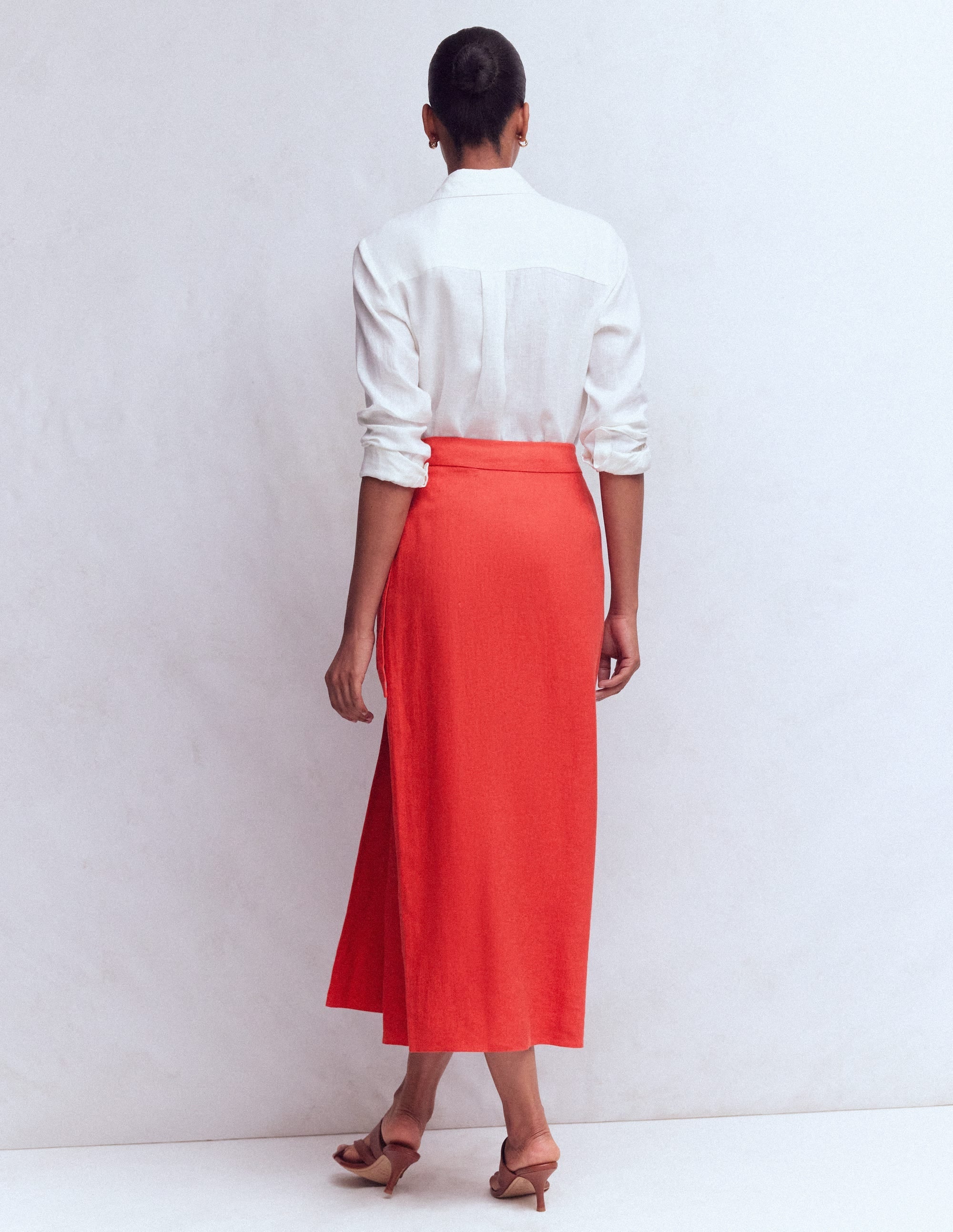 Dimitra Linen Column Skirt-Red Coral