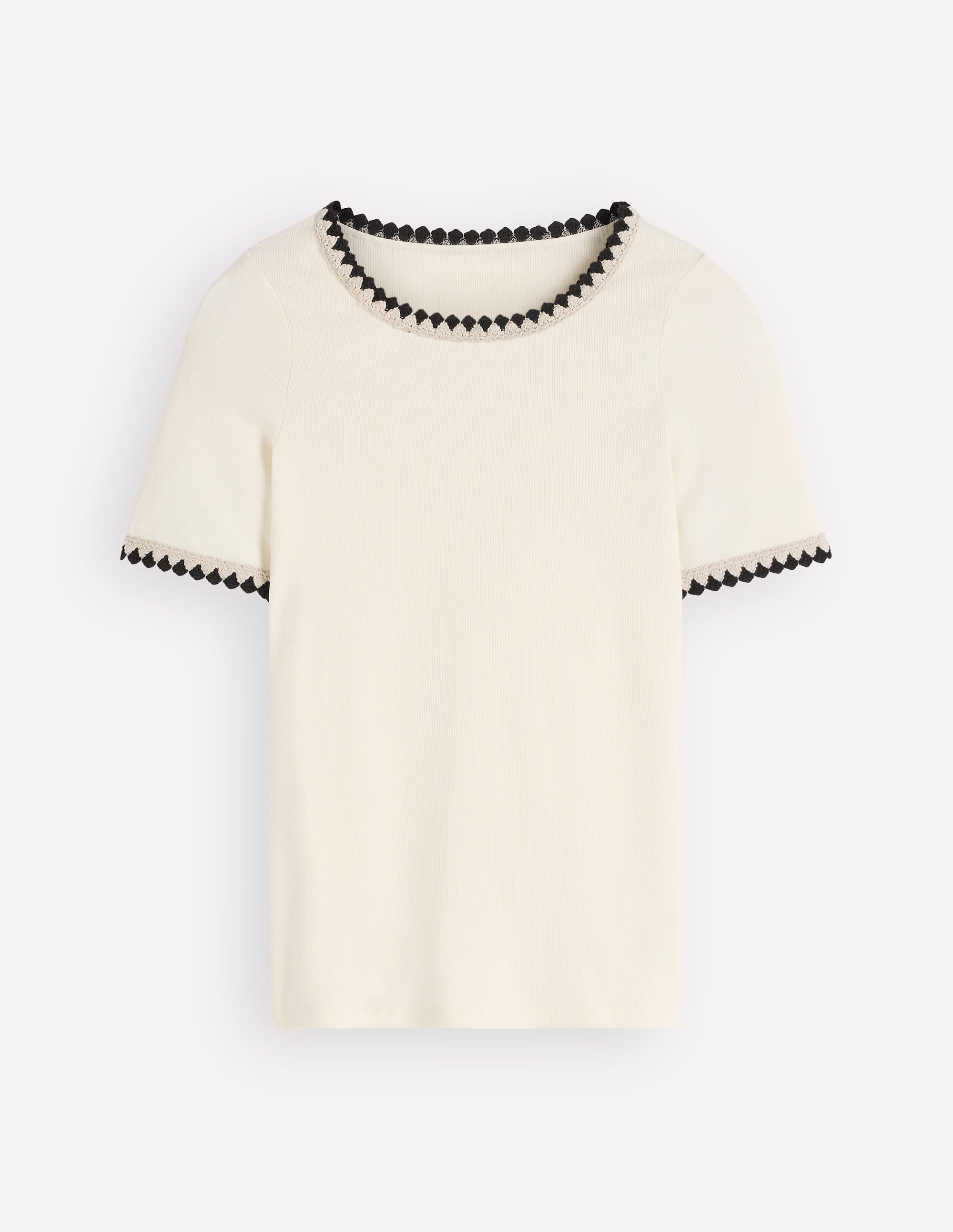 Maddie Trim Detail T-Shirt-Ivory with Black