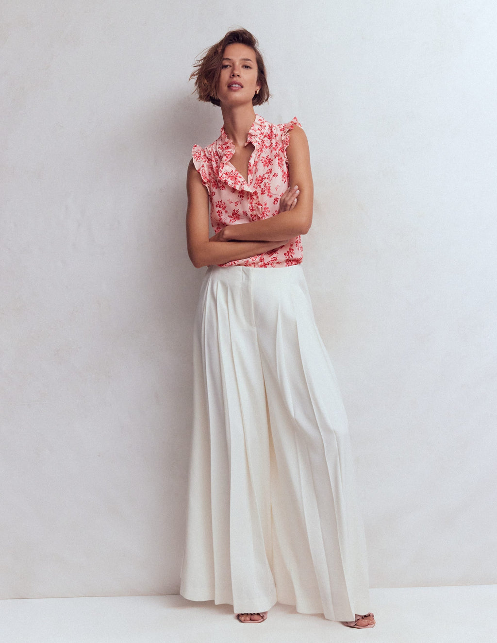 Isabel Sleeveless Silk Top-Pink, Bloom Scatter Mono