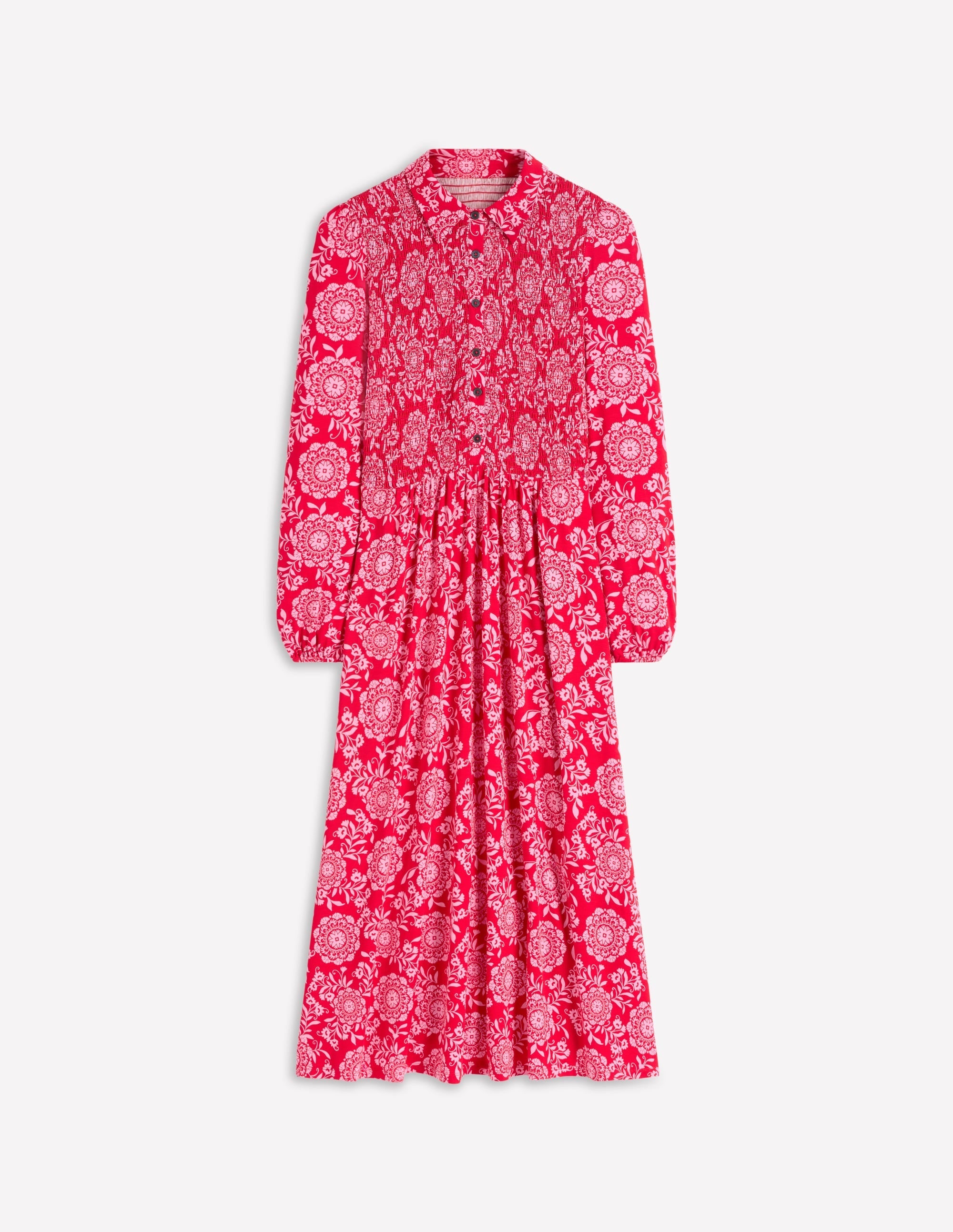 Camilla Smocked Jersey Dress-Merida Red, Decorative Blossom