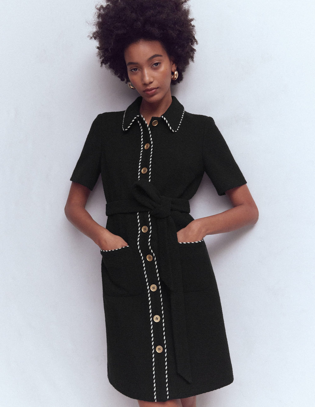 Loren Trim Short Dress-Black
