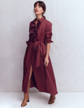Pleated Ruffle Shirt Dress-Deep Wisteria