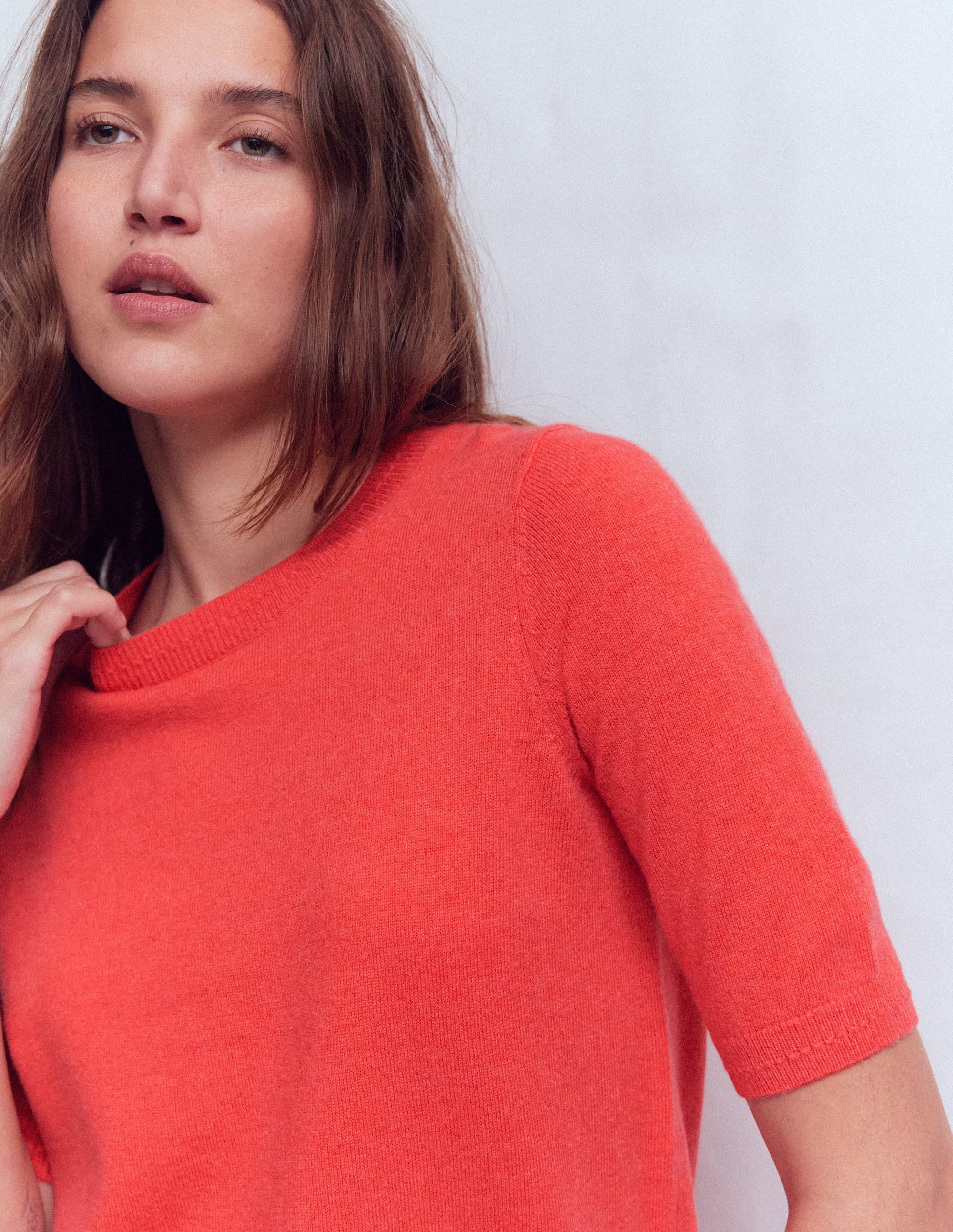 Eva Cashmere T-Shirt-Fiery Orange Melange