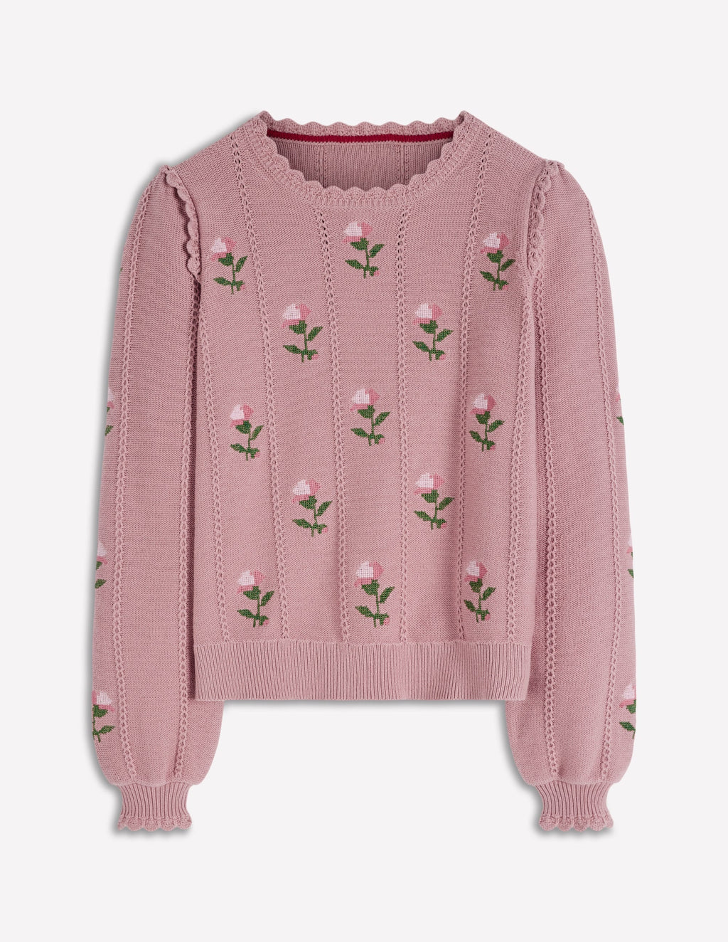Valeria Crochet Trim Jumper-Rose Pink, Embroidery
