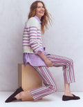 High Rise Straight Jeans-Pink, Blue & Ivory Stripe