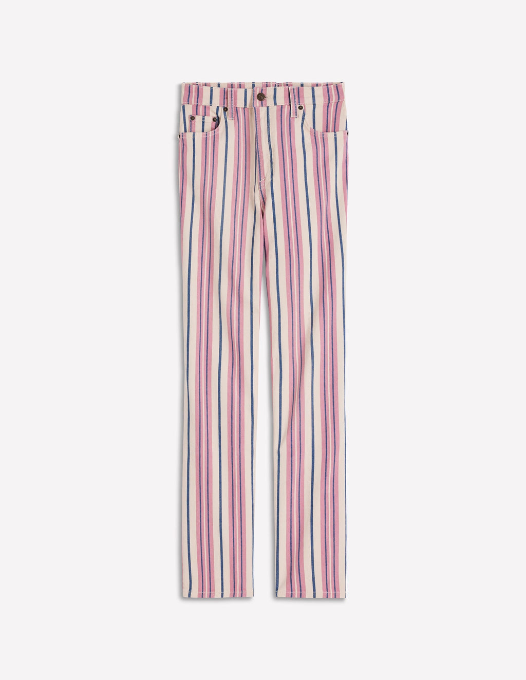 High Rise Straight Jeans-Pink, Blue & Ivory Stripe
