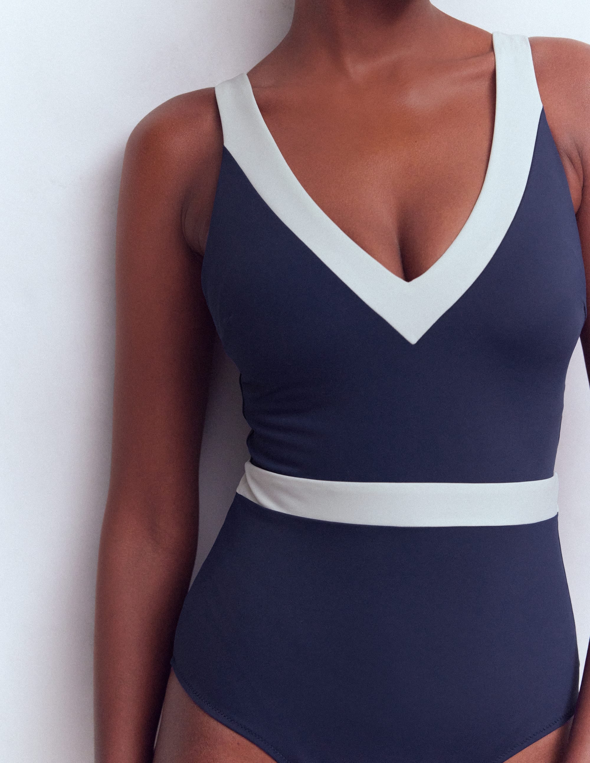 Campania Cross-back Swimsuit-Navy, Ivory Colourblock