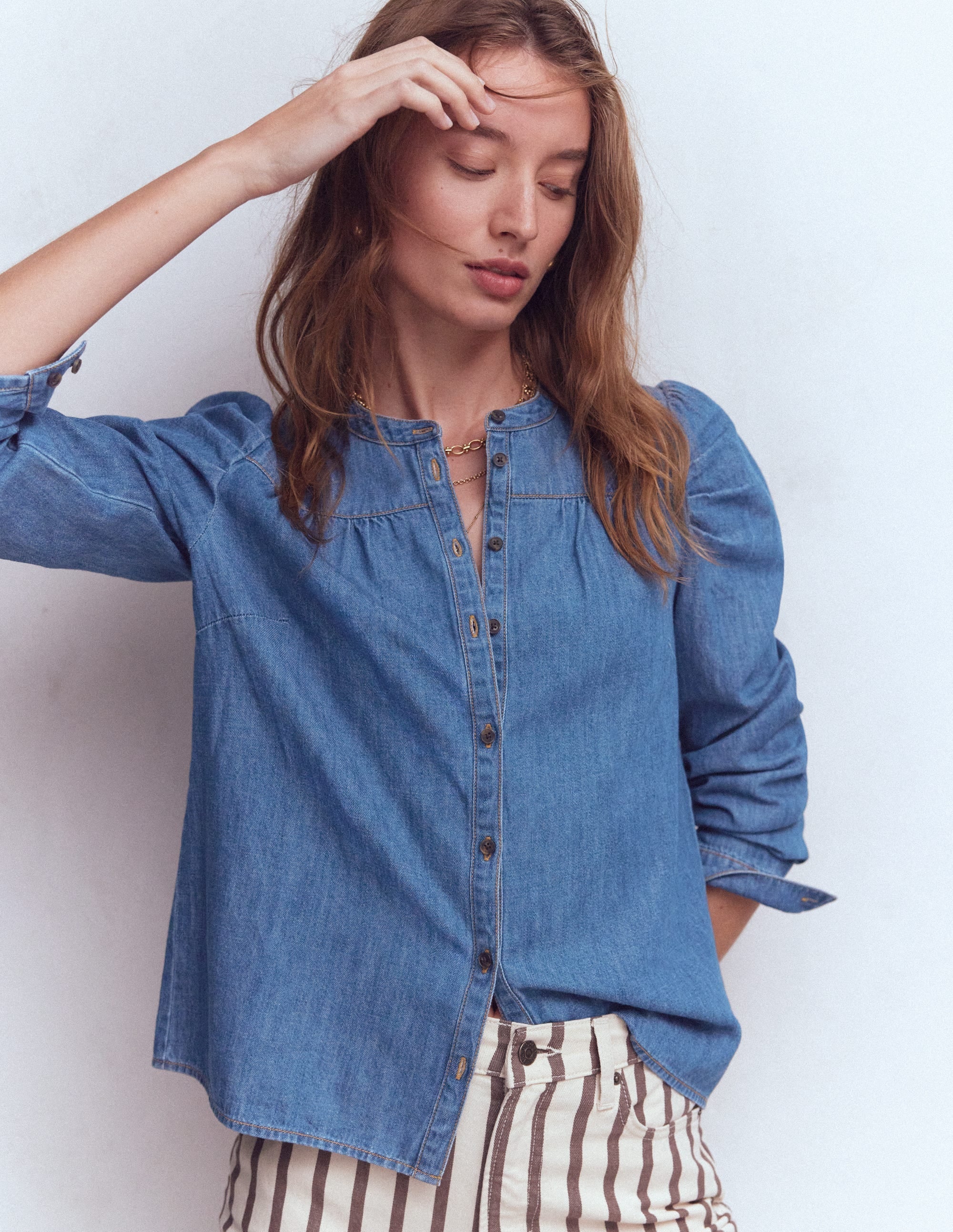 Mutton Denim Shirt-Mid Blue