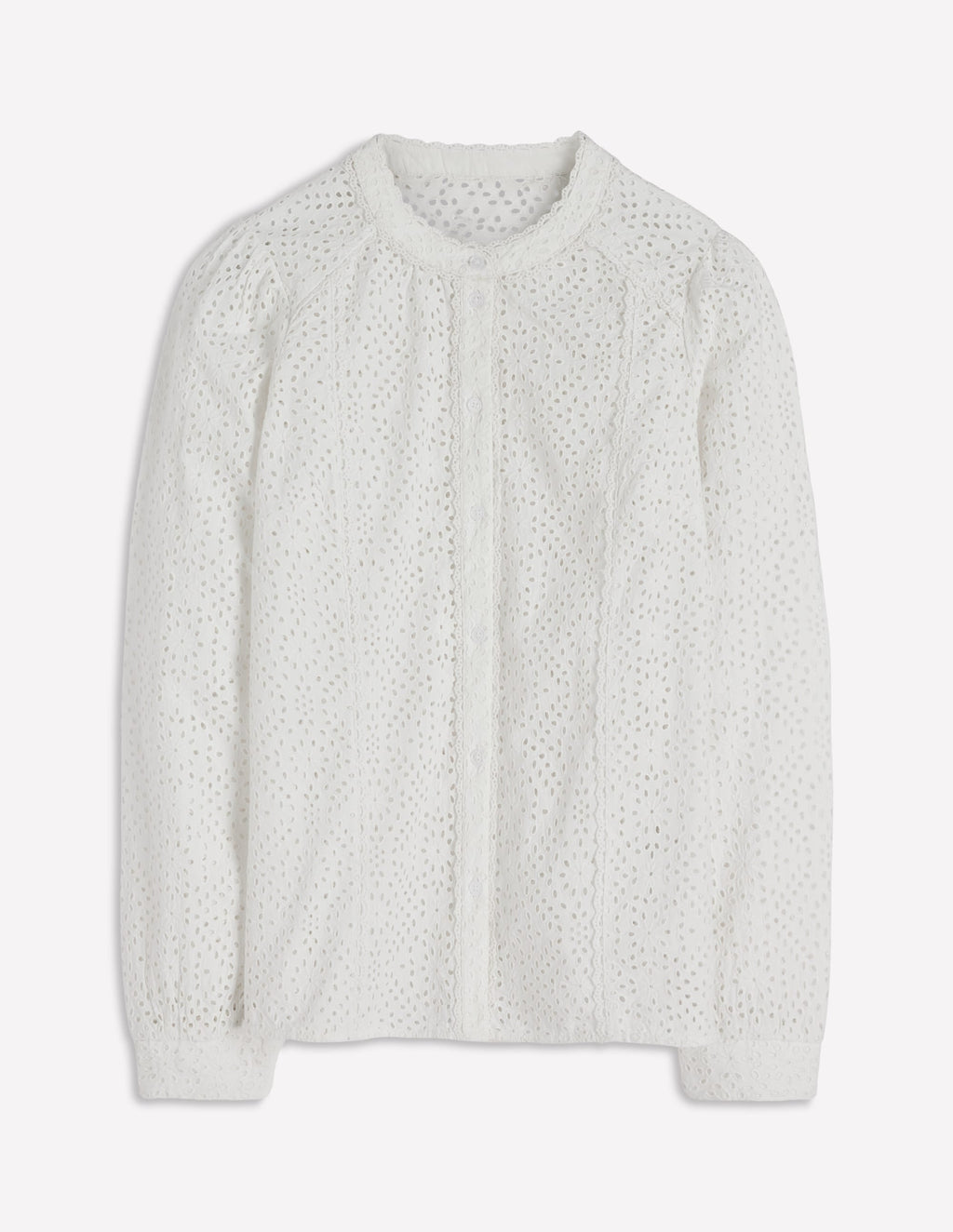 Rhea Trim Insert Broderie Top-White Floral Broderie