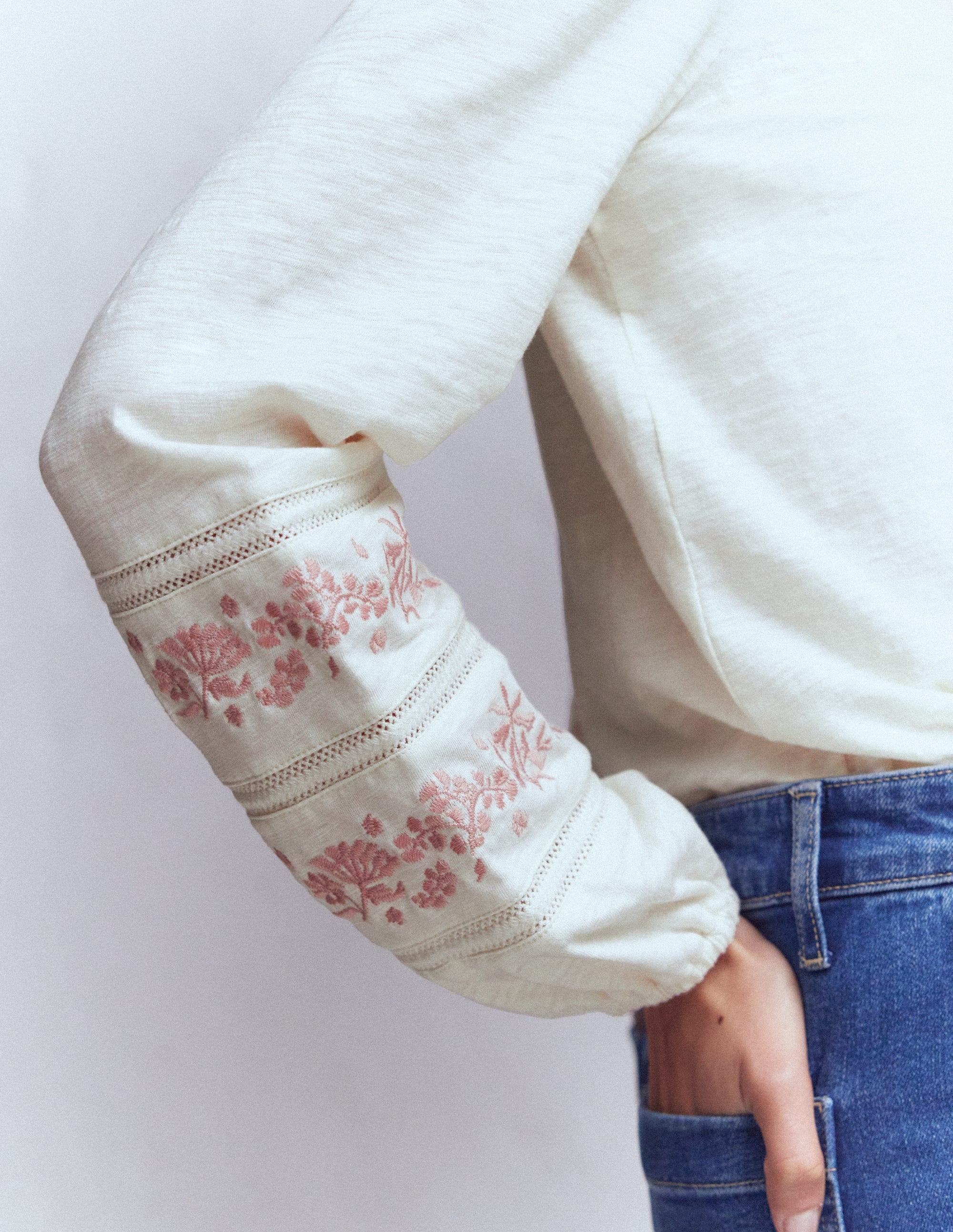 Rosie Embroidered Jersey Top-Ivory