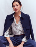 Isabel Ruffle Cotton Shirt-Navy and Ivory, Painted Dot