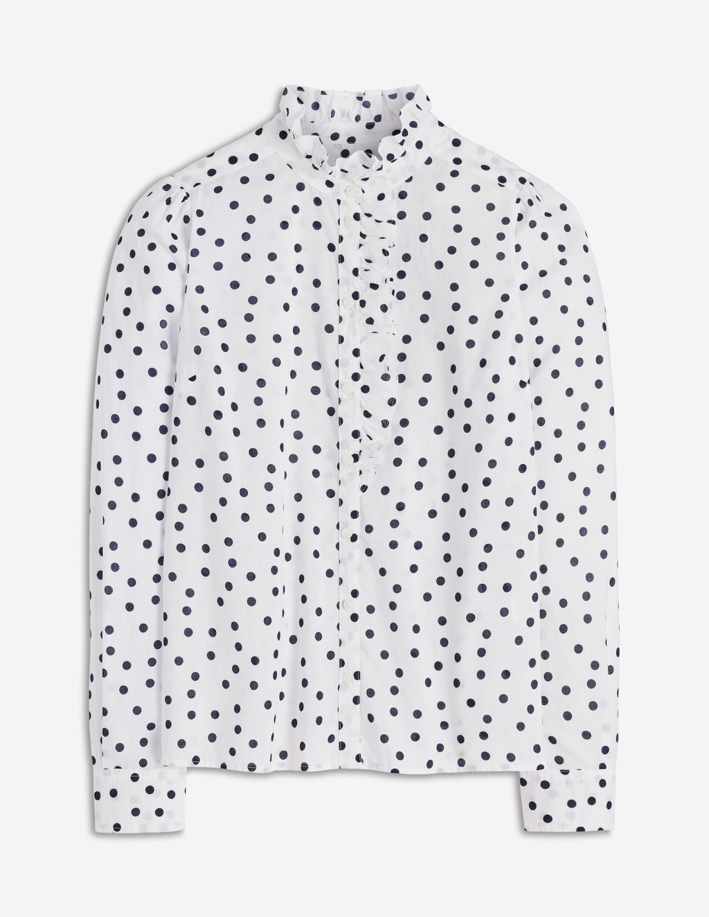Isabel Ruffle Cotton Shirt-Navy and Ivory, Painted Dot