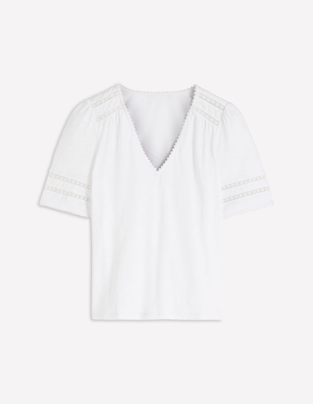 Poppy Trim V Neck T-Shirt-White