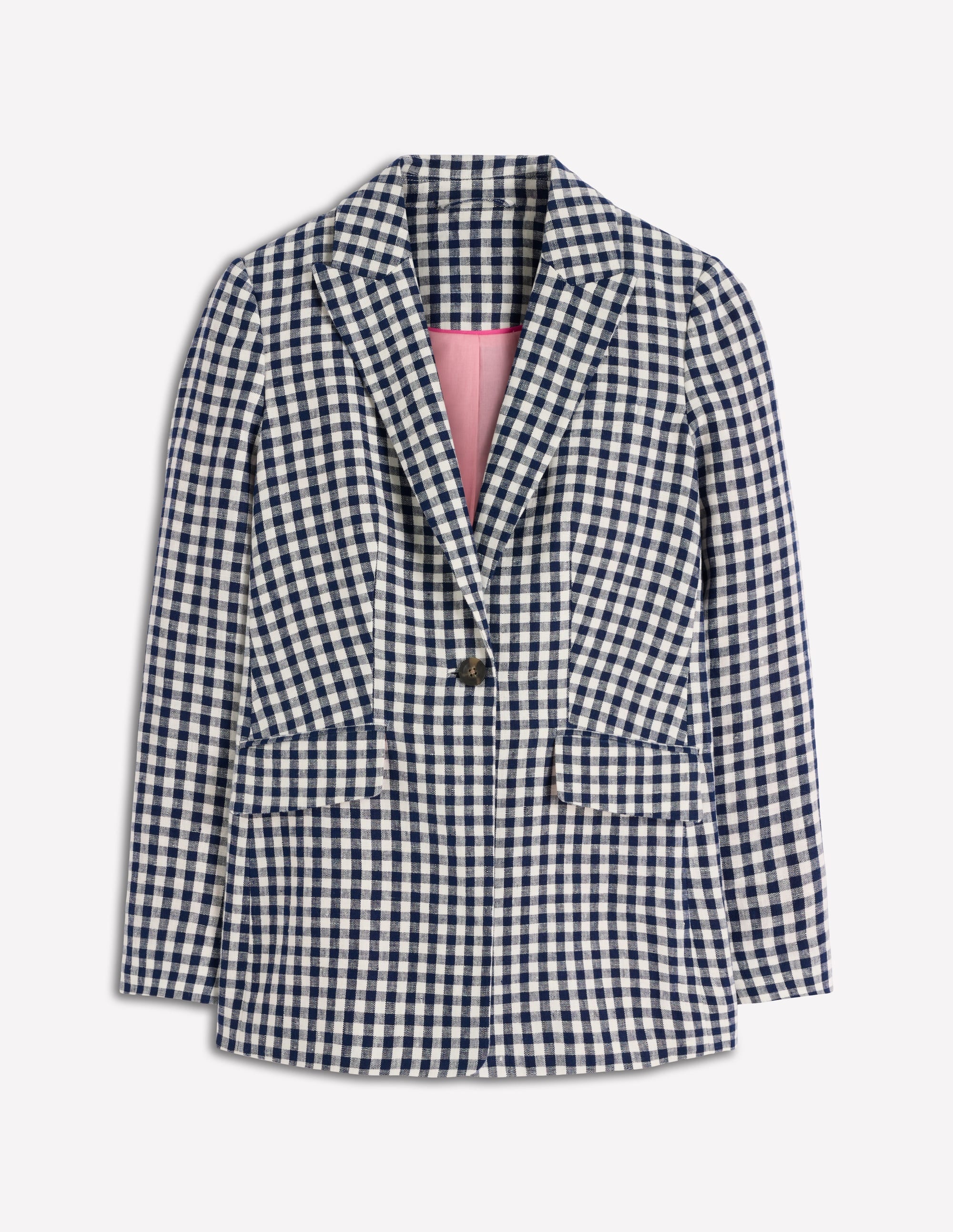 Woodbridge Linen Blazer-Navy, Ivory Gingham