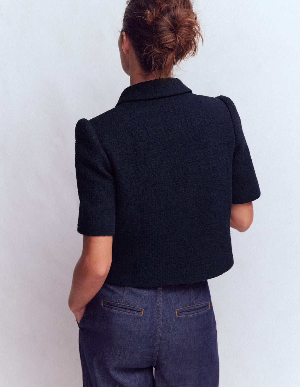 Short Sleeve Textured Jacket-Navy