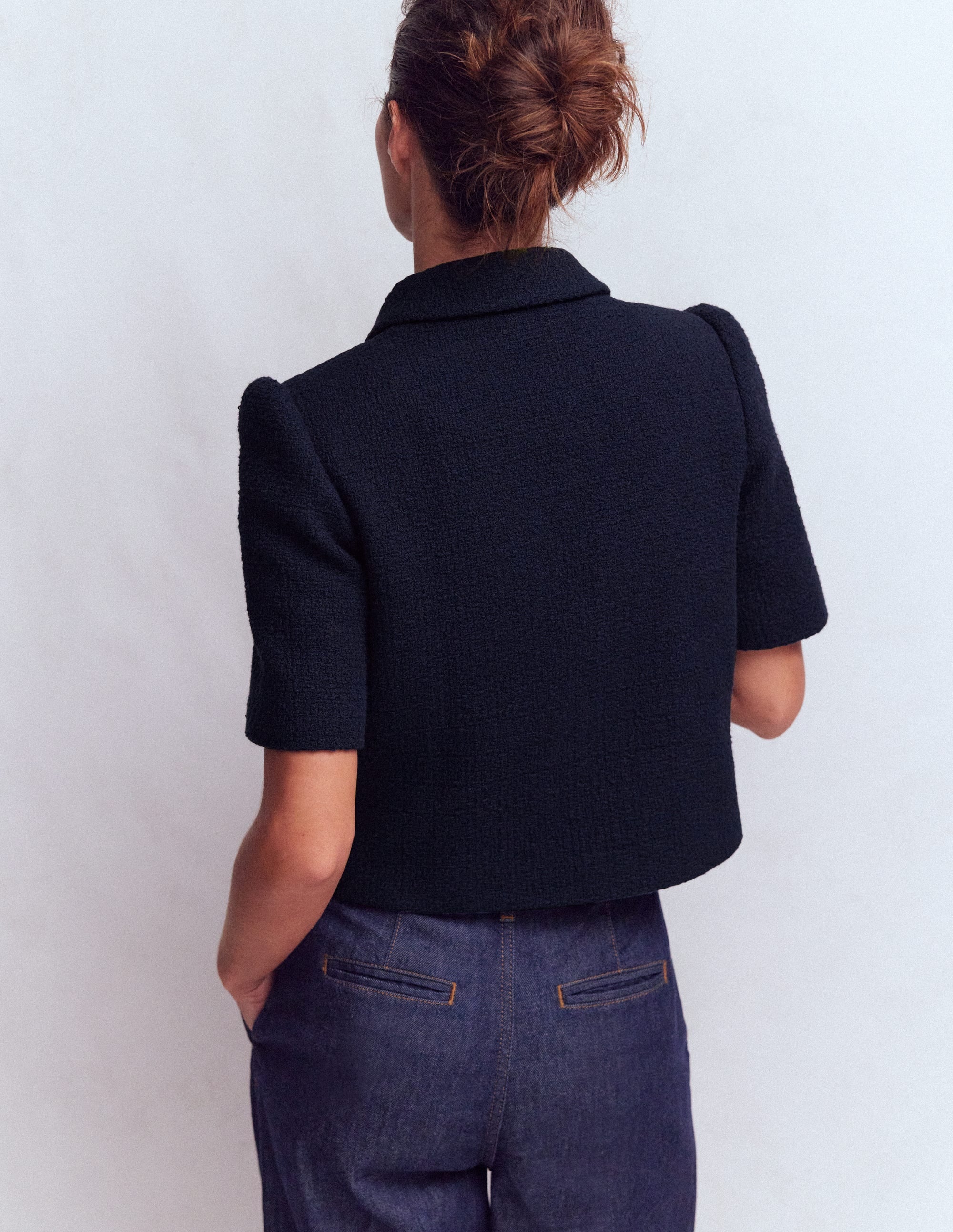 Short Sleeve Textured Jacket-Navy