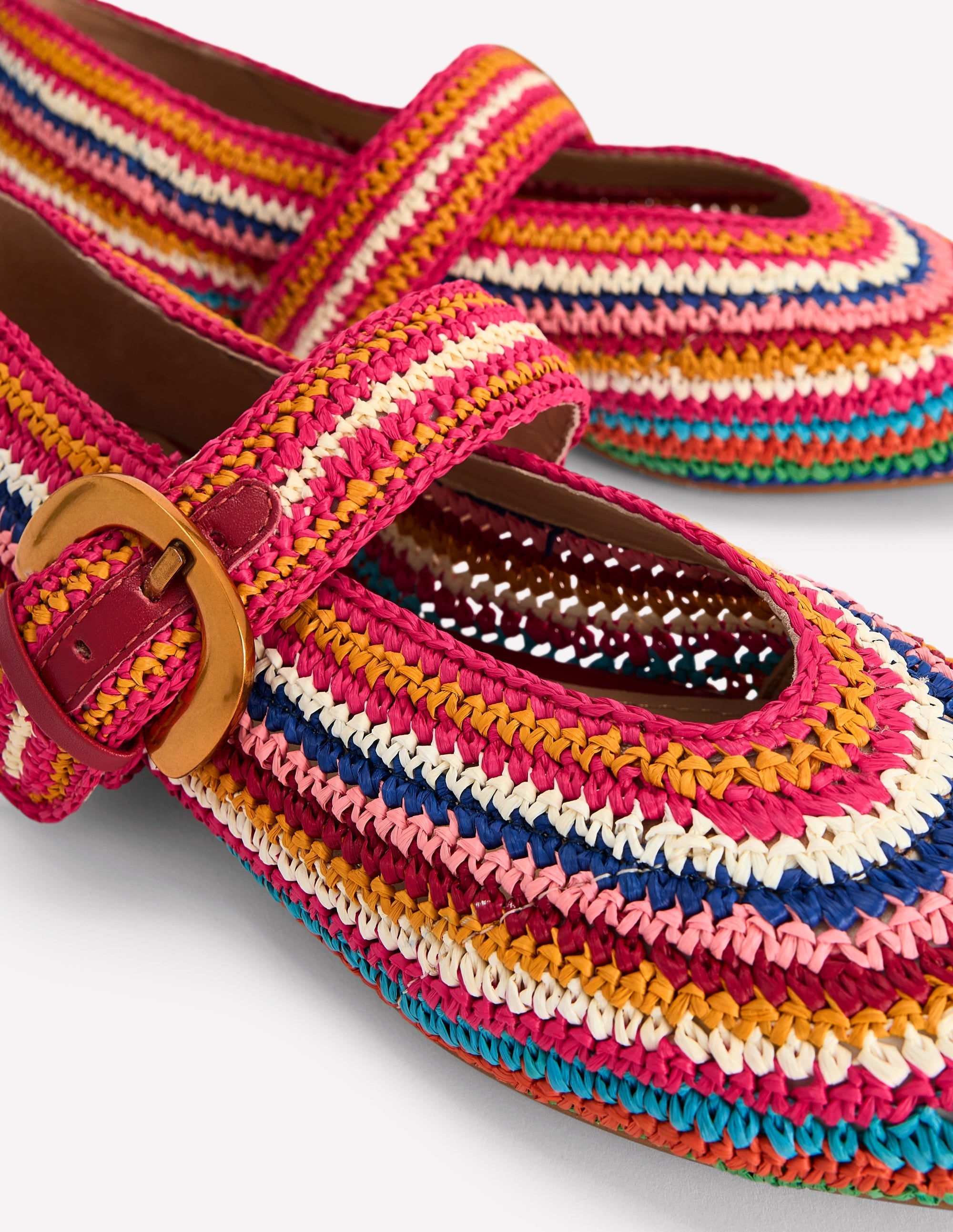 Kylie Flat Buckle Mary Janes-Multi Raffia
