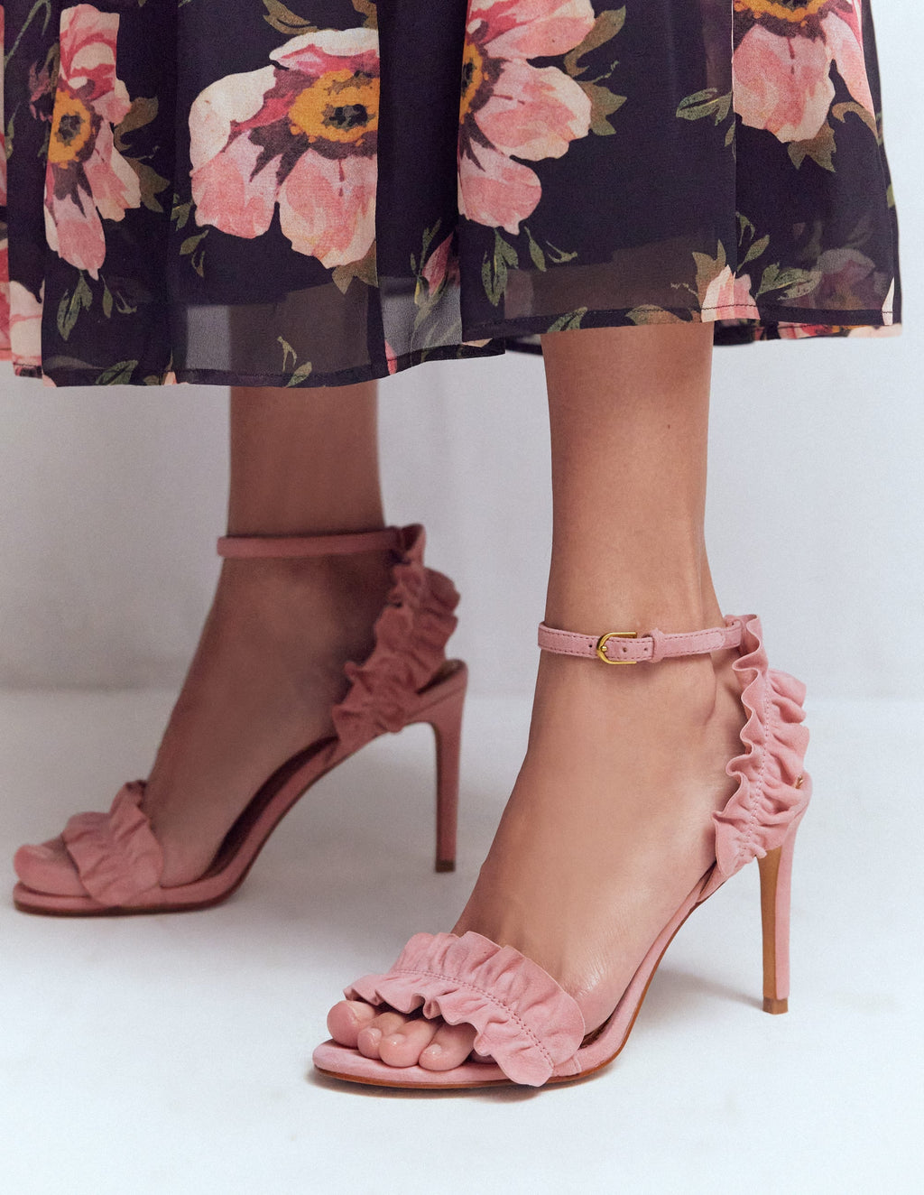 Pleat Detail Heeled Sandal-Almond Pink