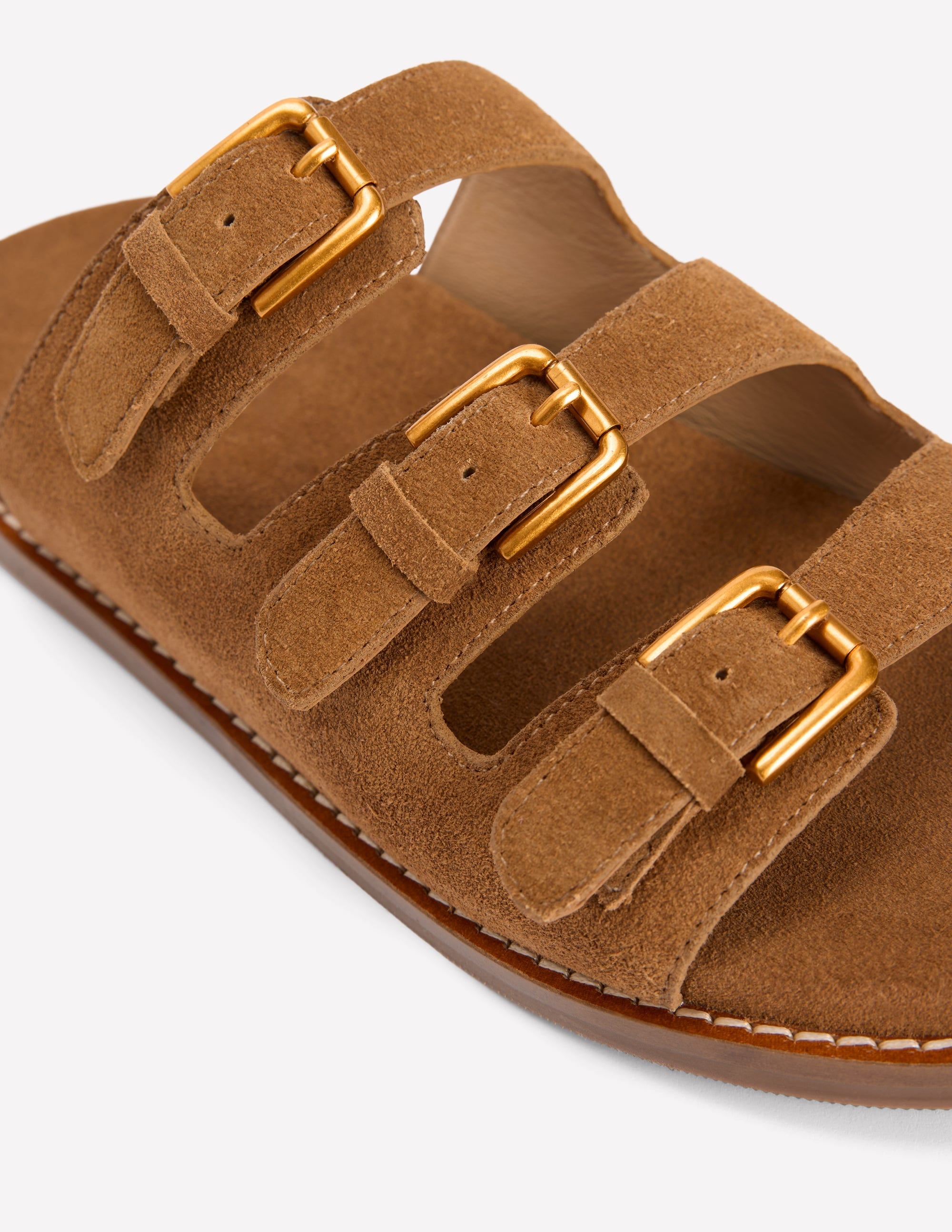Triple Strap Footbed Sandal-Tan