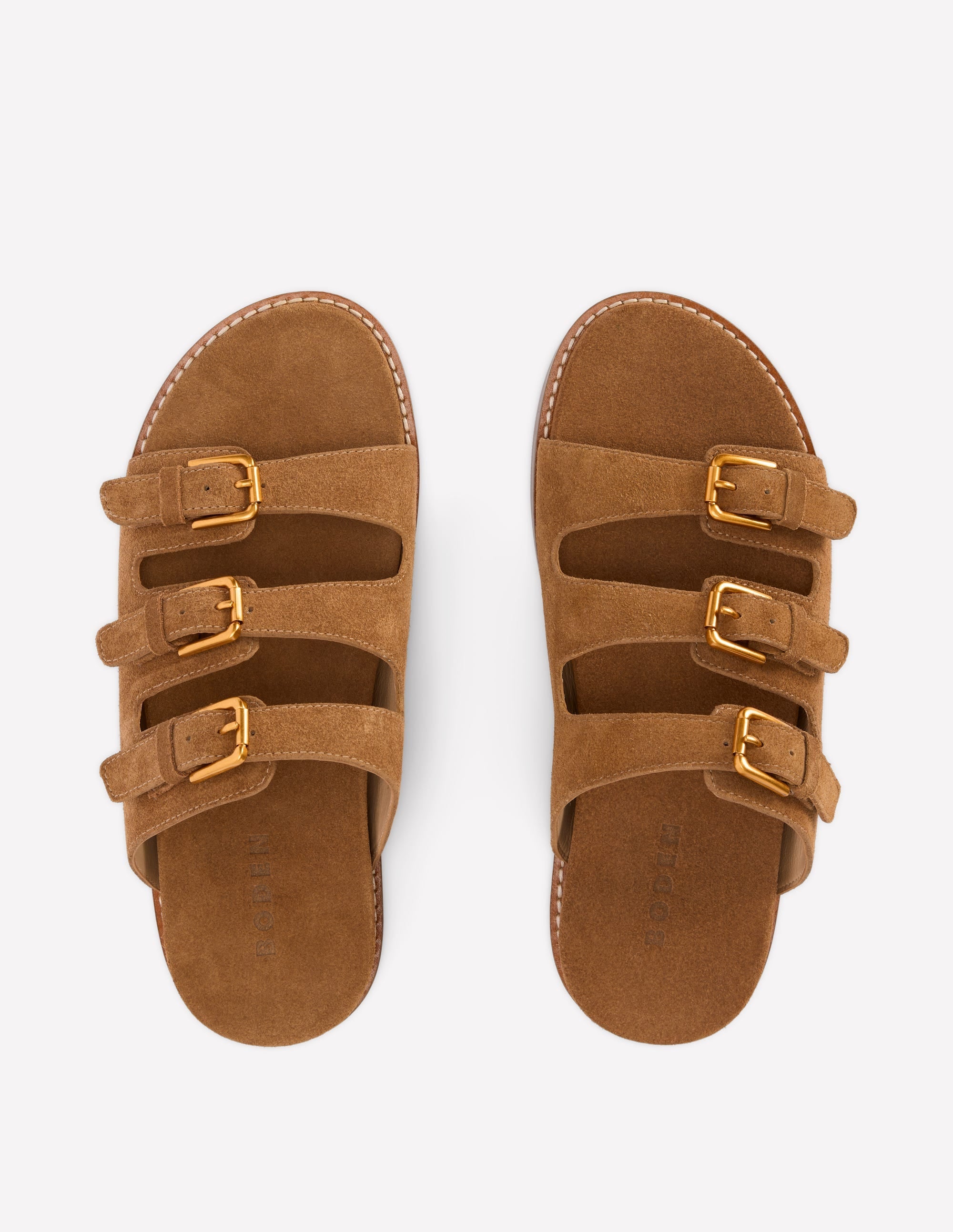 Triple Strap Footbed Sandal-Tan