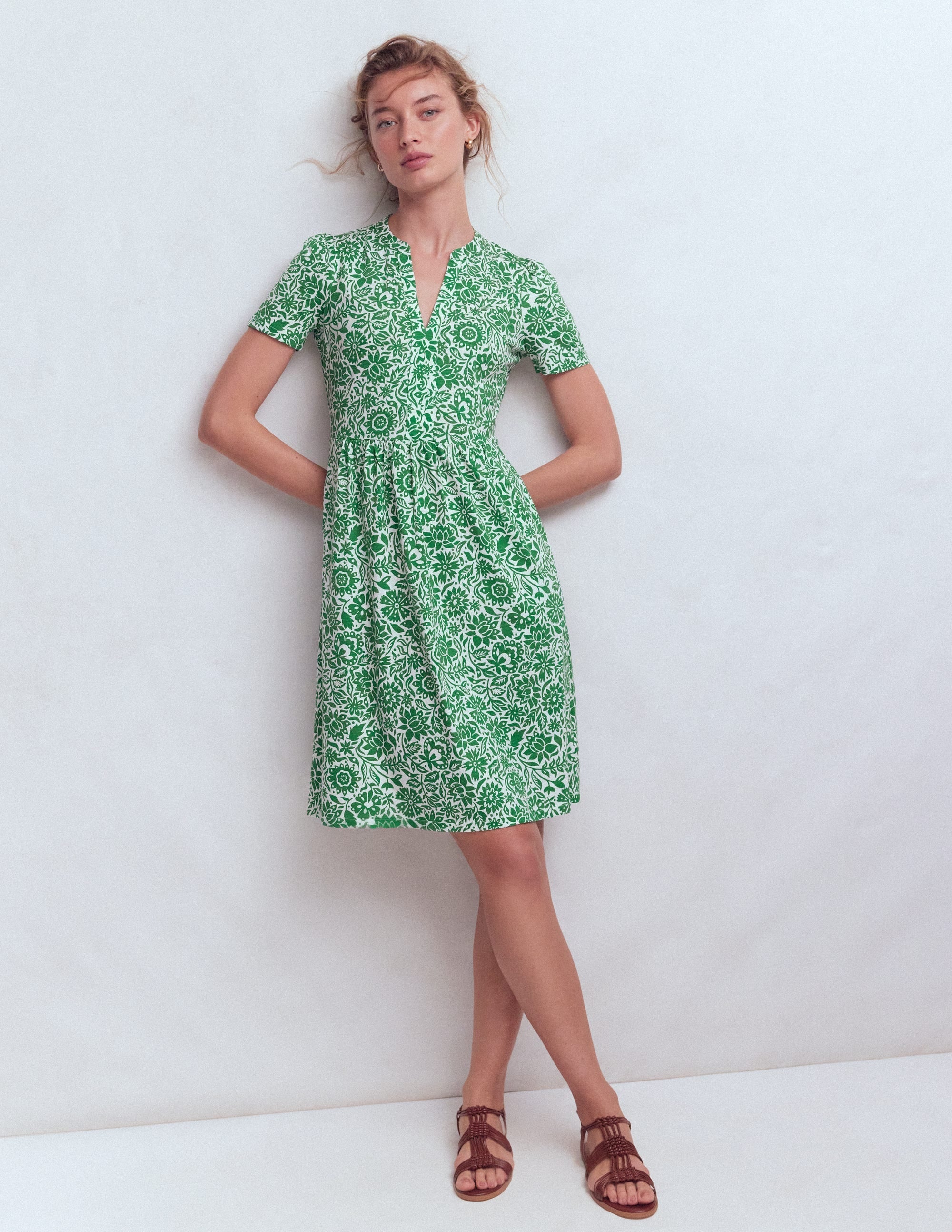 Naomi Short Sleeve Dress-Fresh Green, Meadow Scatter