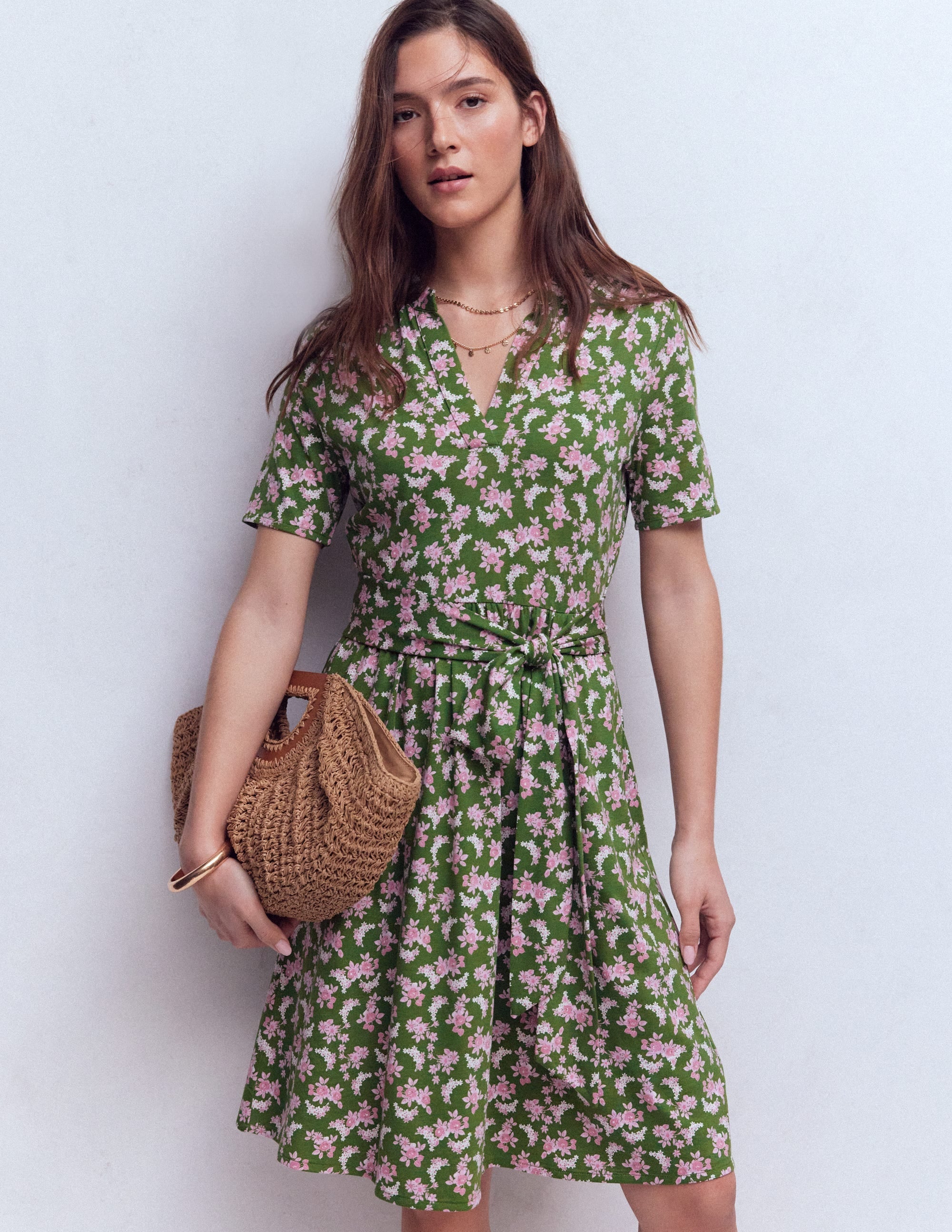 Daisy Flippy Jersey Dress-Promenade Green, Dainty Blooms