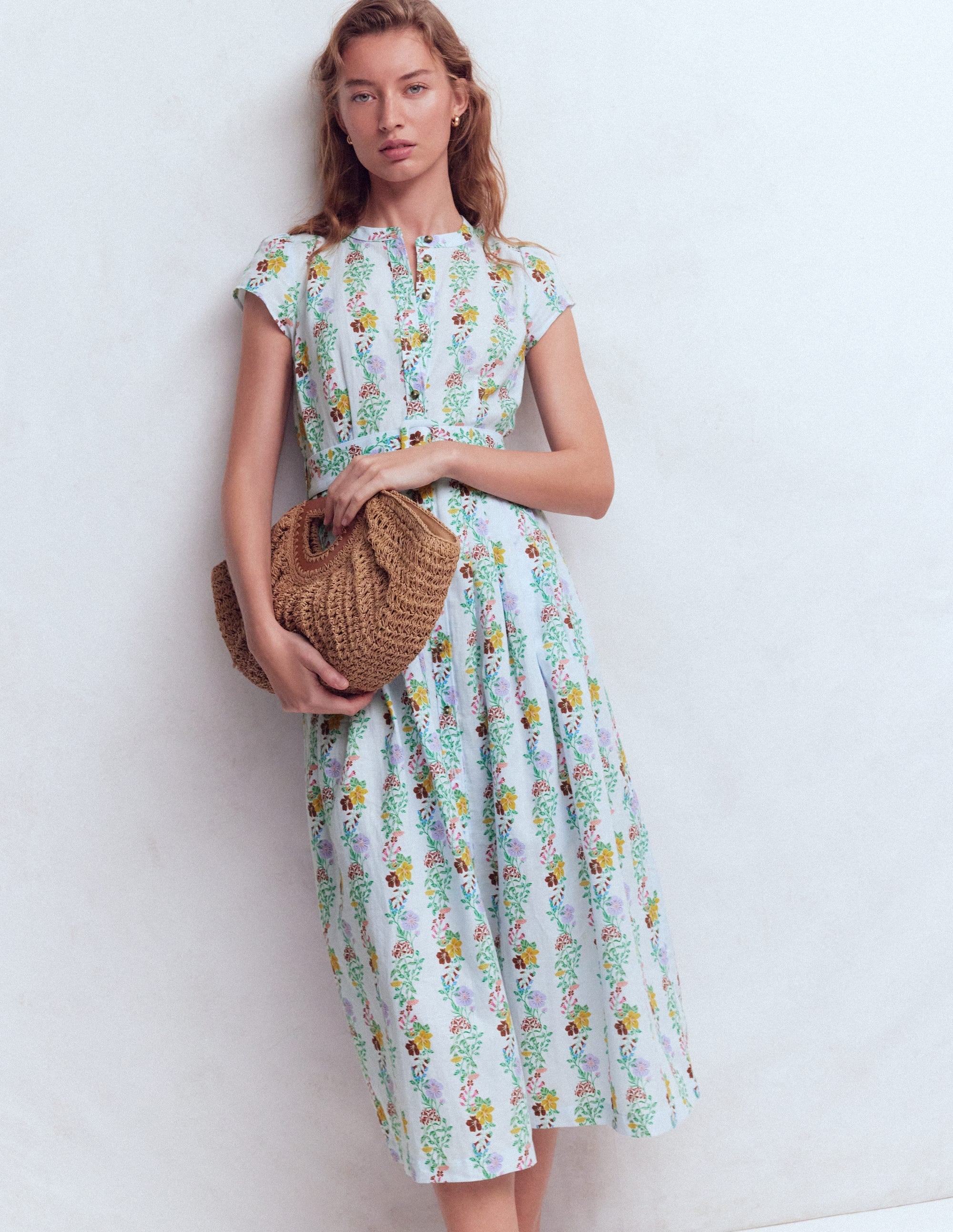 Arabella Linen Blend Dress-Ice Cube Blue, Blossom Trail