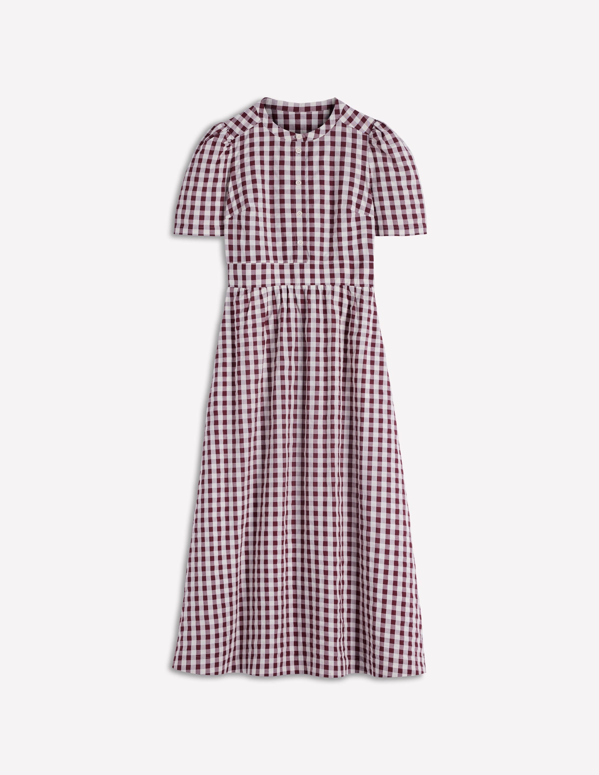 Ivy Button Cotton Midi Dress-Gingham