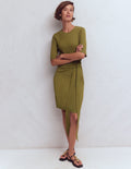 Zinnia Tie Jersey Short Dress-Olive