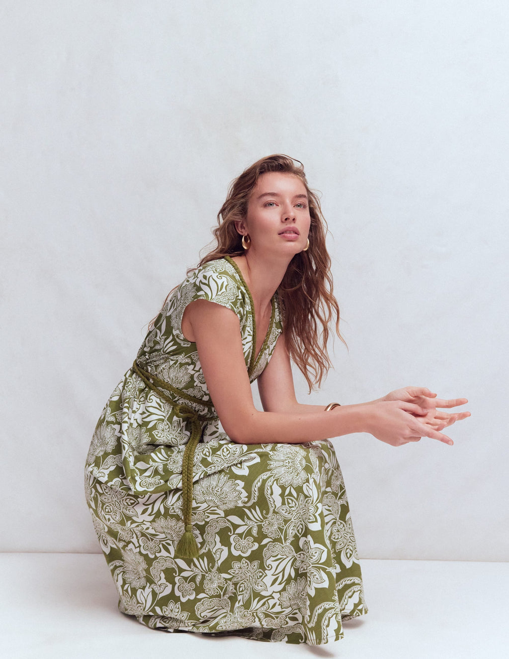 Heidi Ruched Rope Jersey Dress-Olive, Elegant Blossom